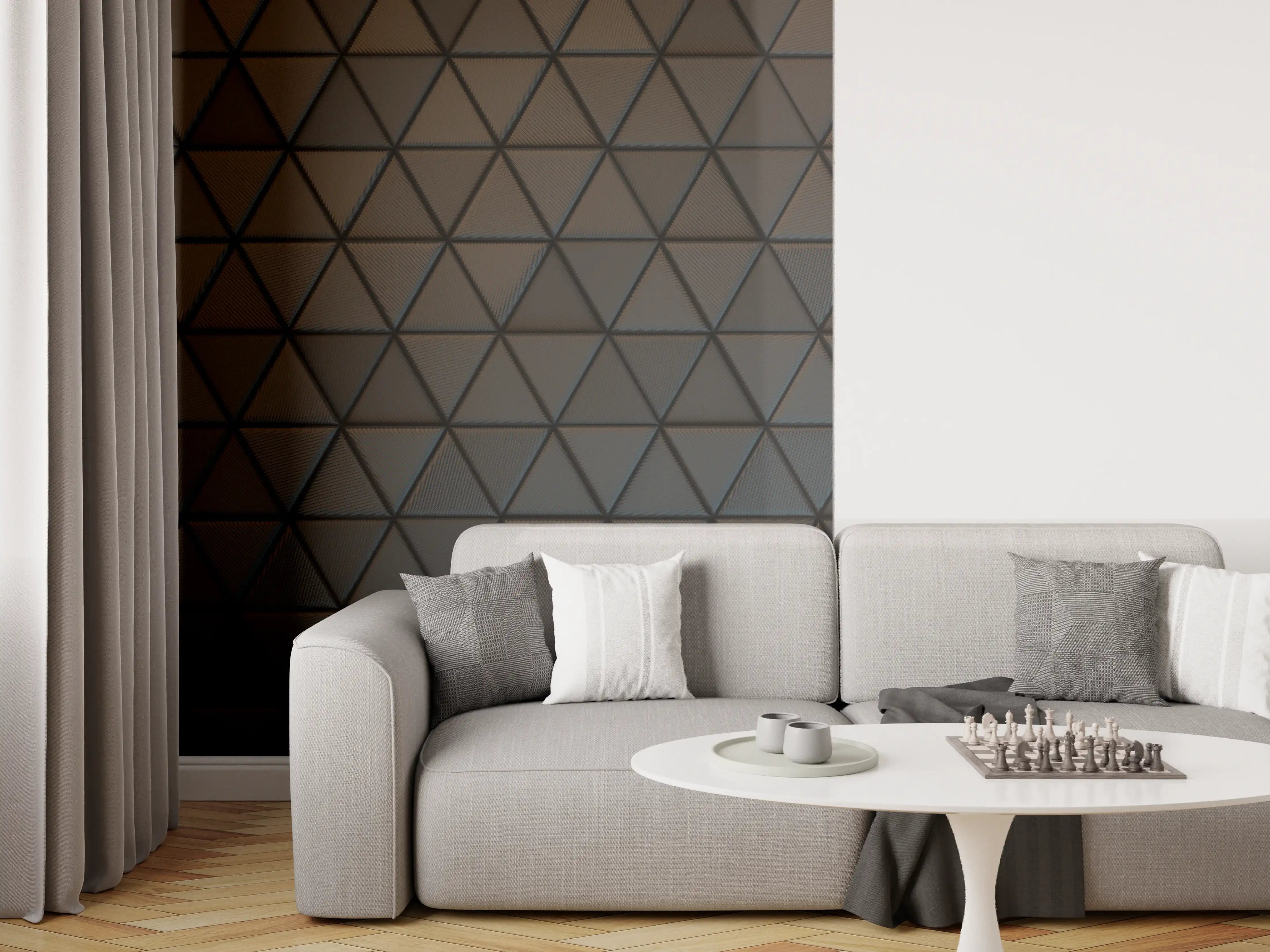 Wandverkleidung Wohnzimmer - Moderne Wandgestaltung mit geometrischem Muster