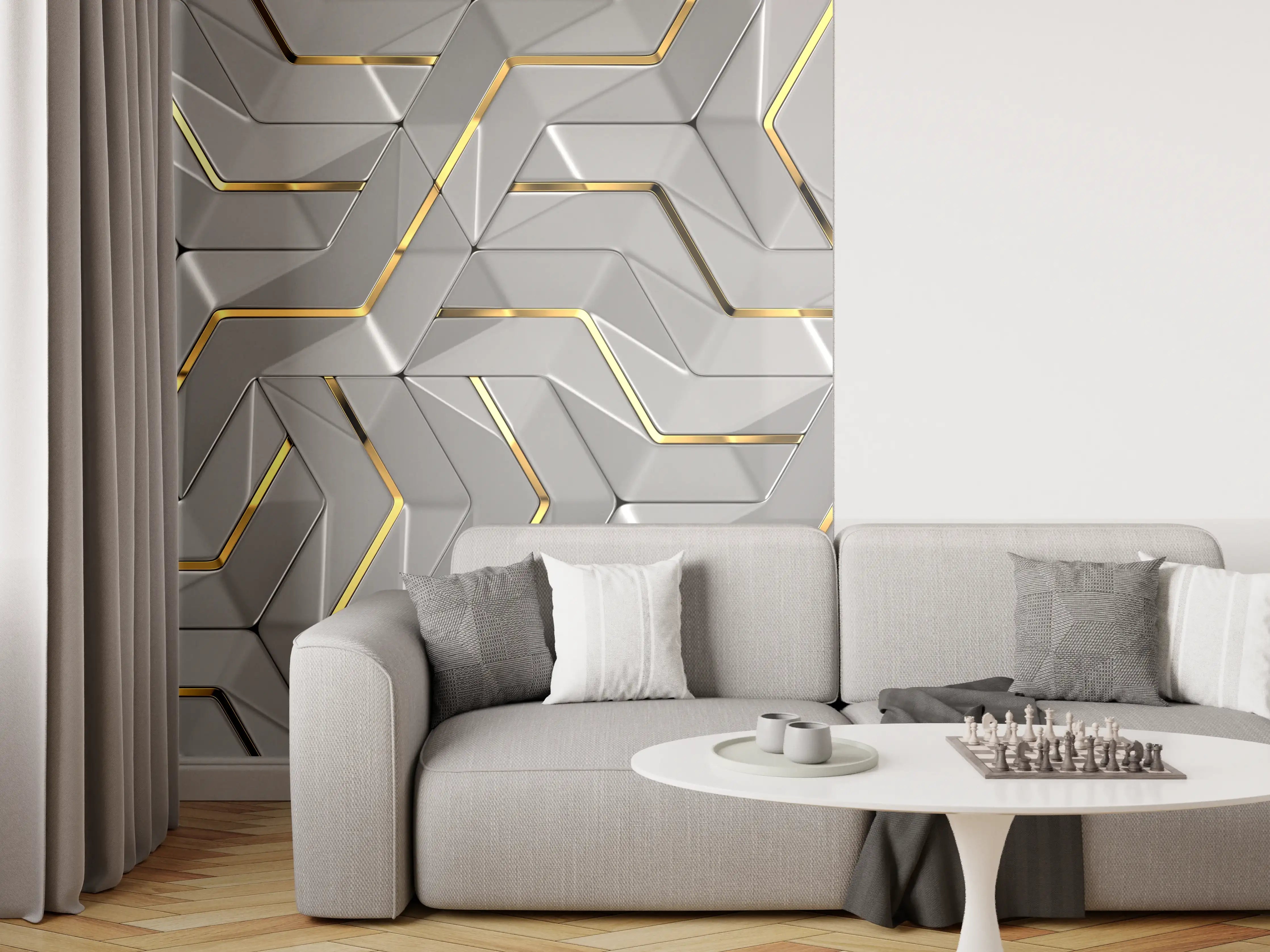 Wandverkleidung Wohnzimmer - Moderne Wandtextur - Gold Akzente