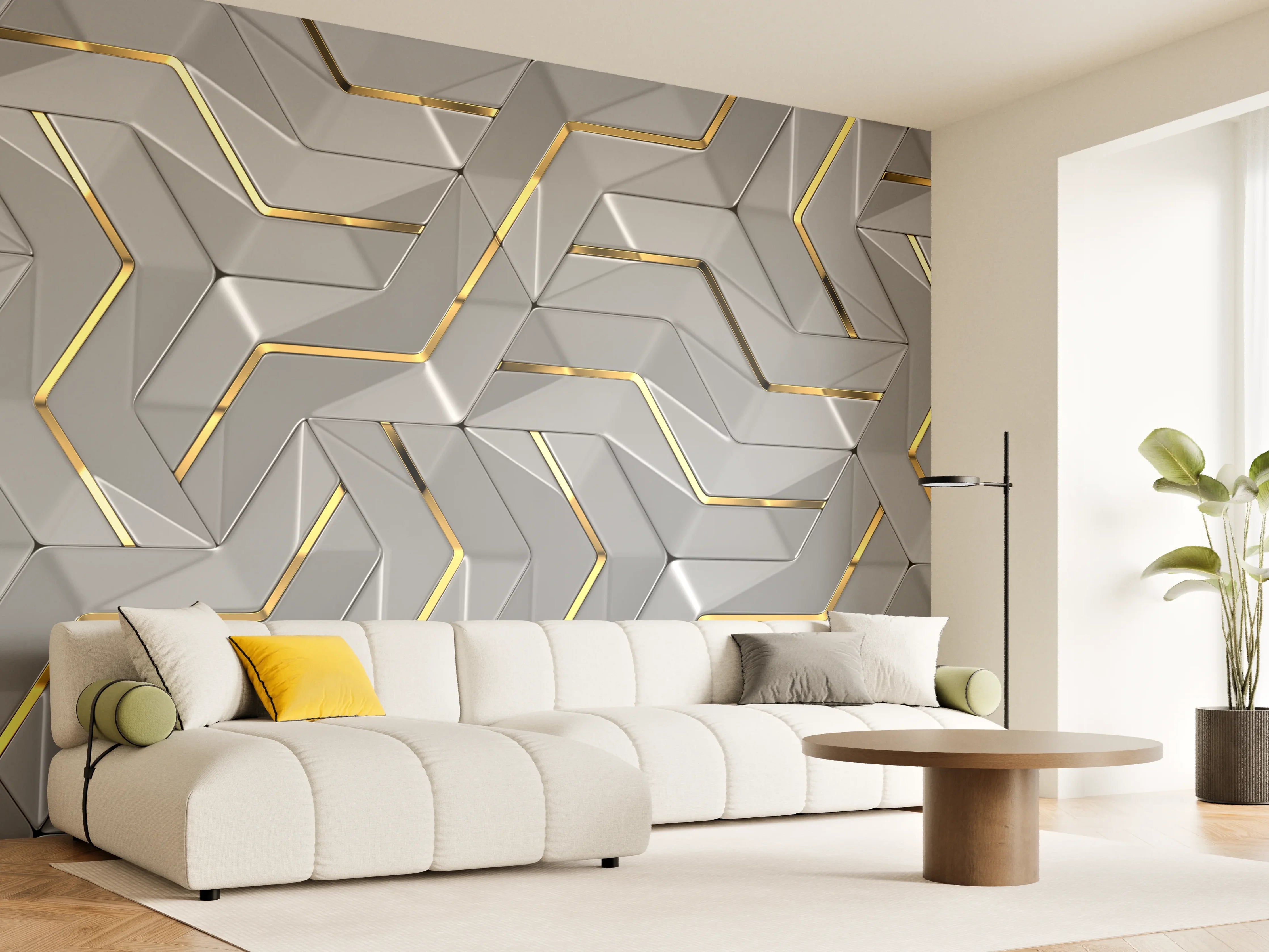 Wandverkleidung Wohnzimmer - Moderne Wandtextur - Gold Akzente