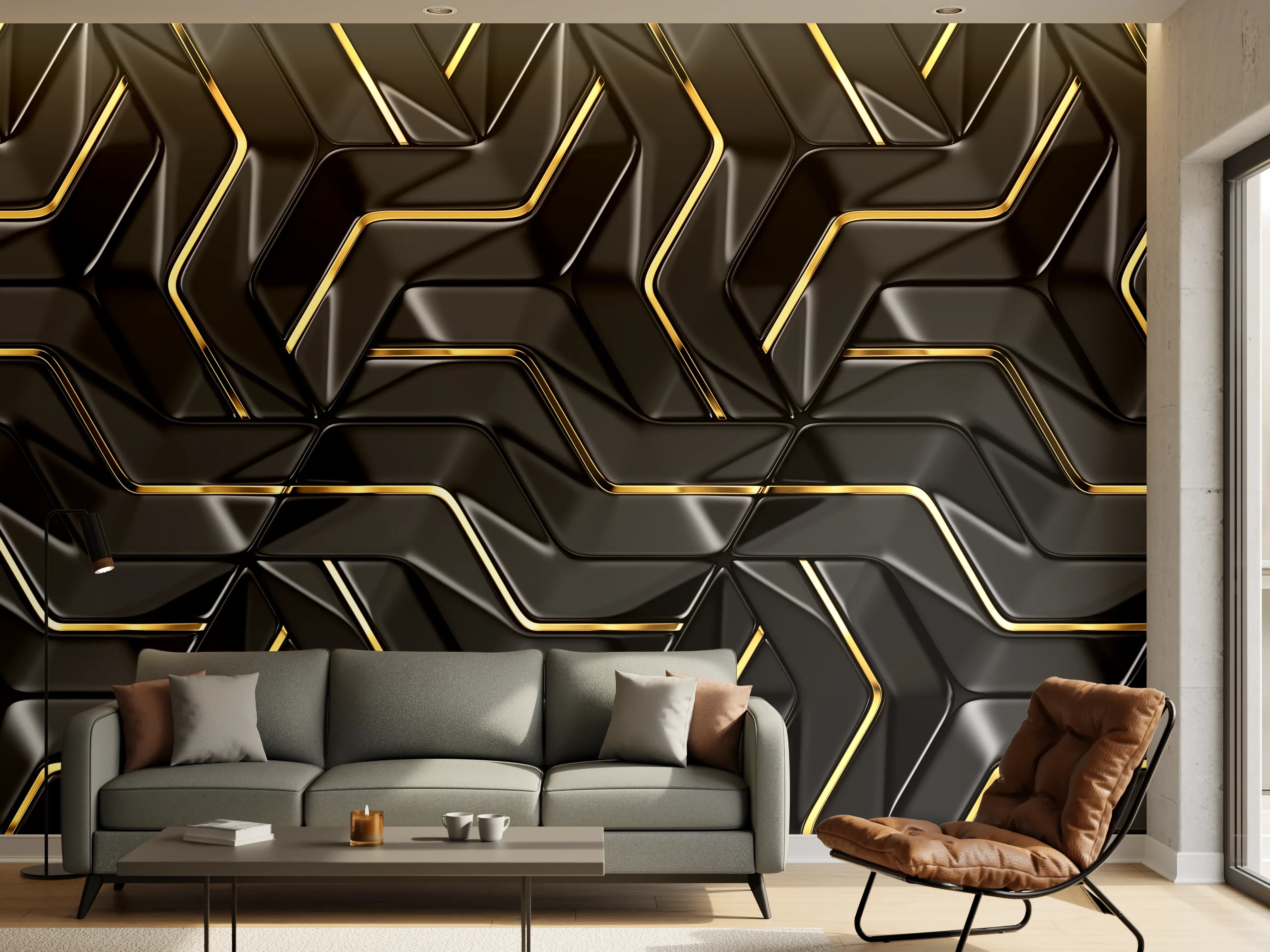 Wandverkleidung Wohnzimmer - Moderne Wandtextur - schwarz-gold