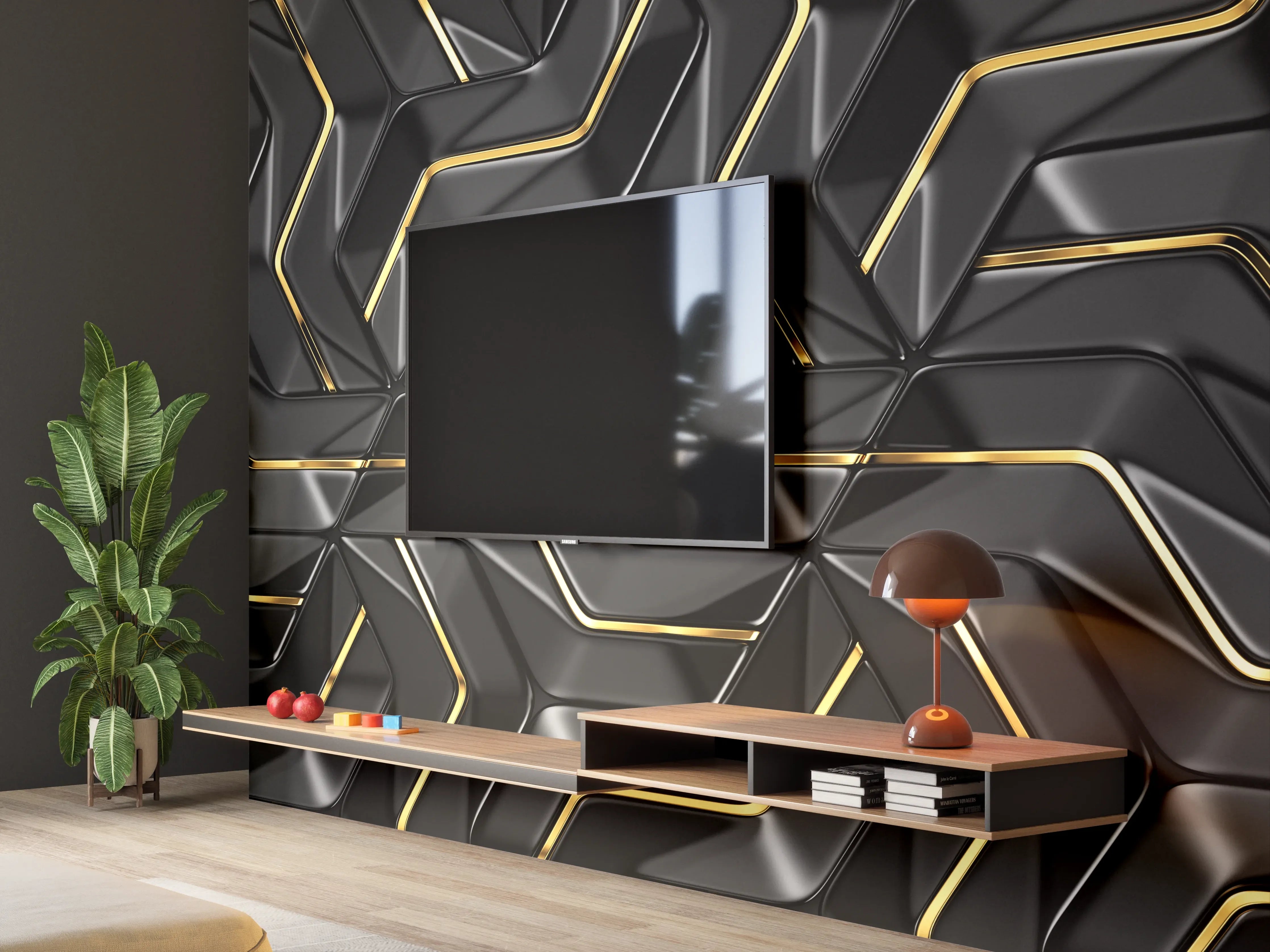 Wandverkleidung Wohnzimmer - Moderne Wandtextur - schwarz-gold