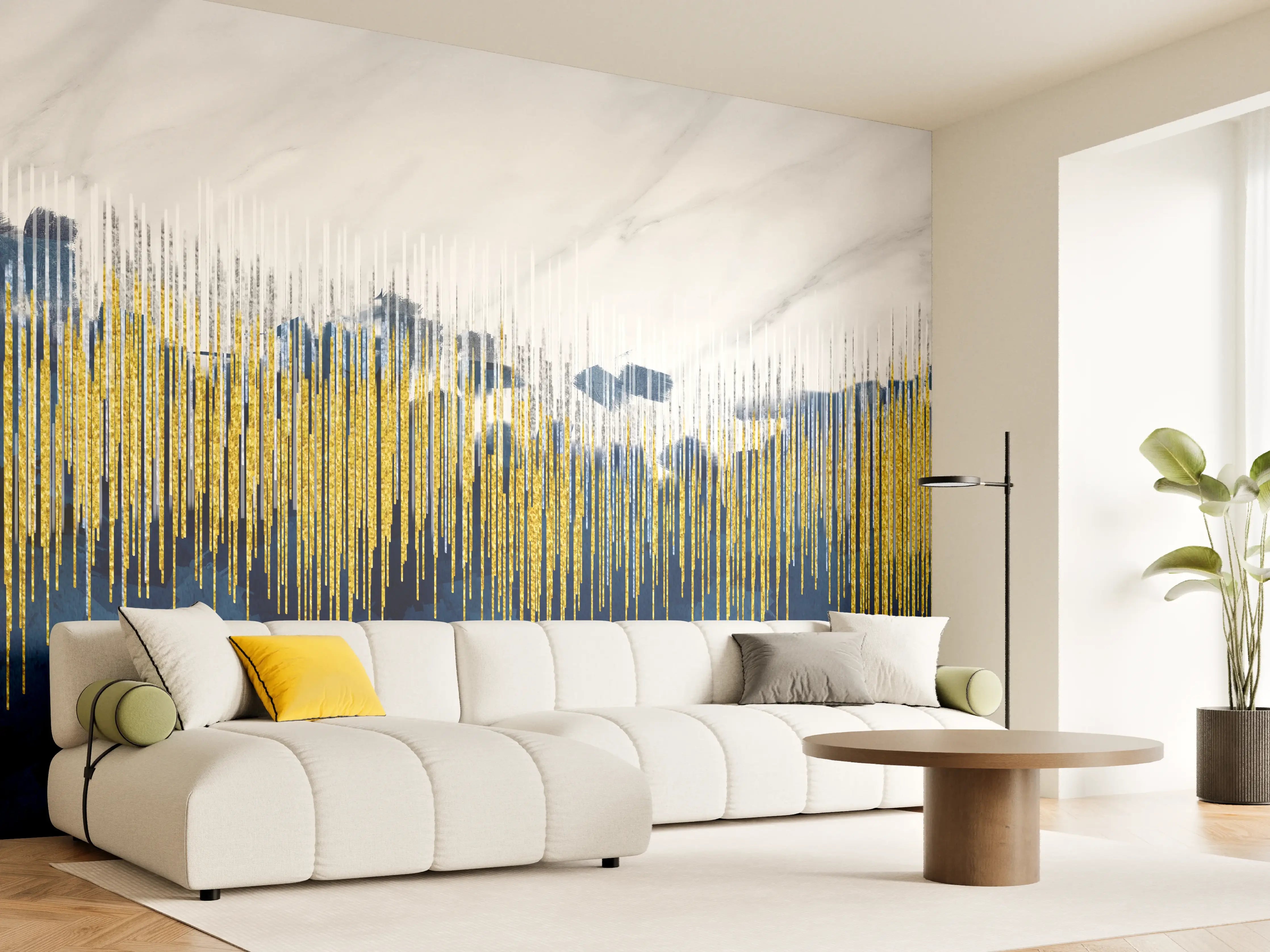 Wandverkleidung Wohnzimmer - Moderne abstrakte Kunst mit Goldakzenten