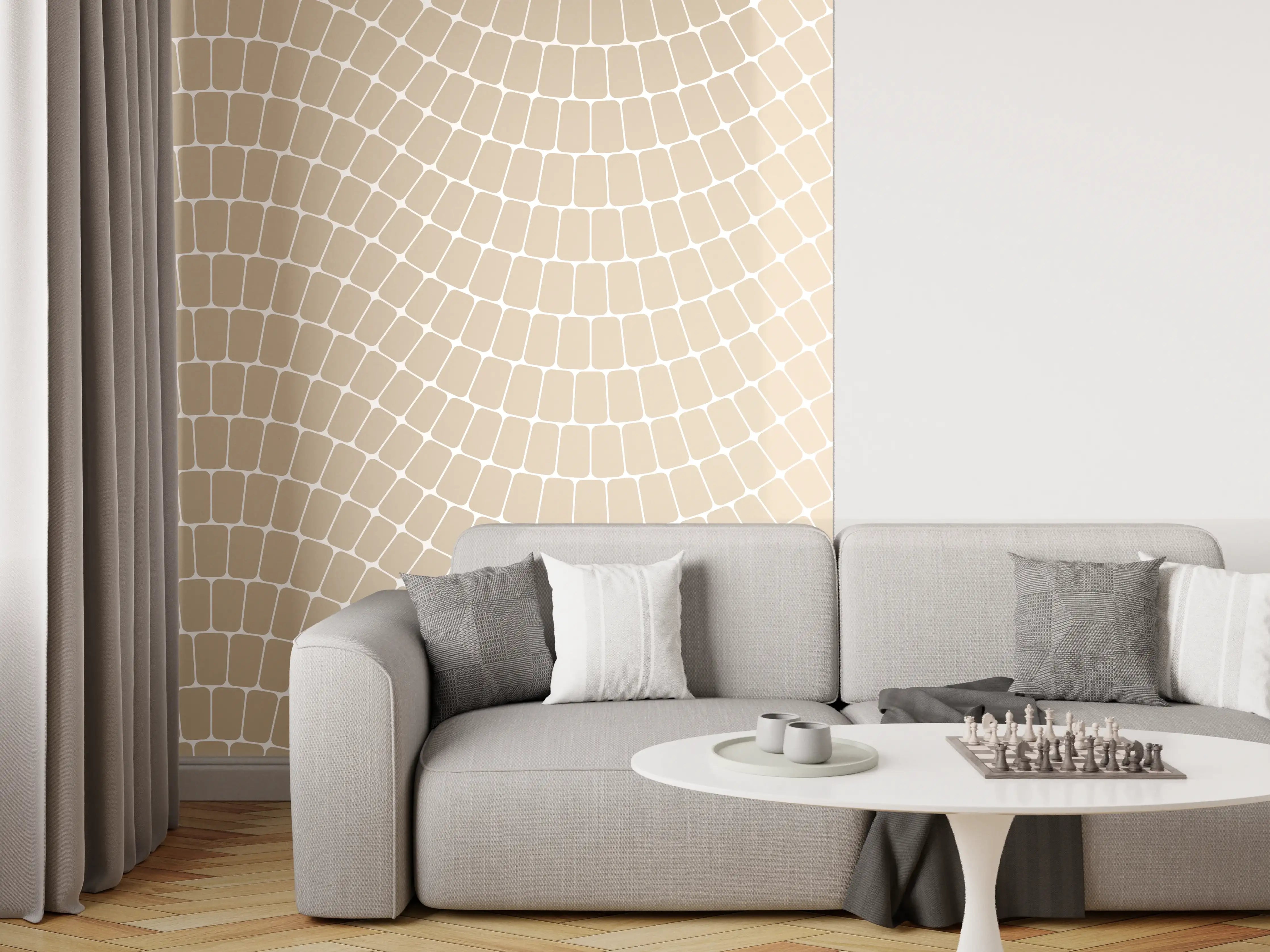 Wandverkleidung Wohnzimmer - Moderne beige Mosaikfliese