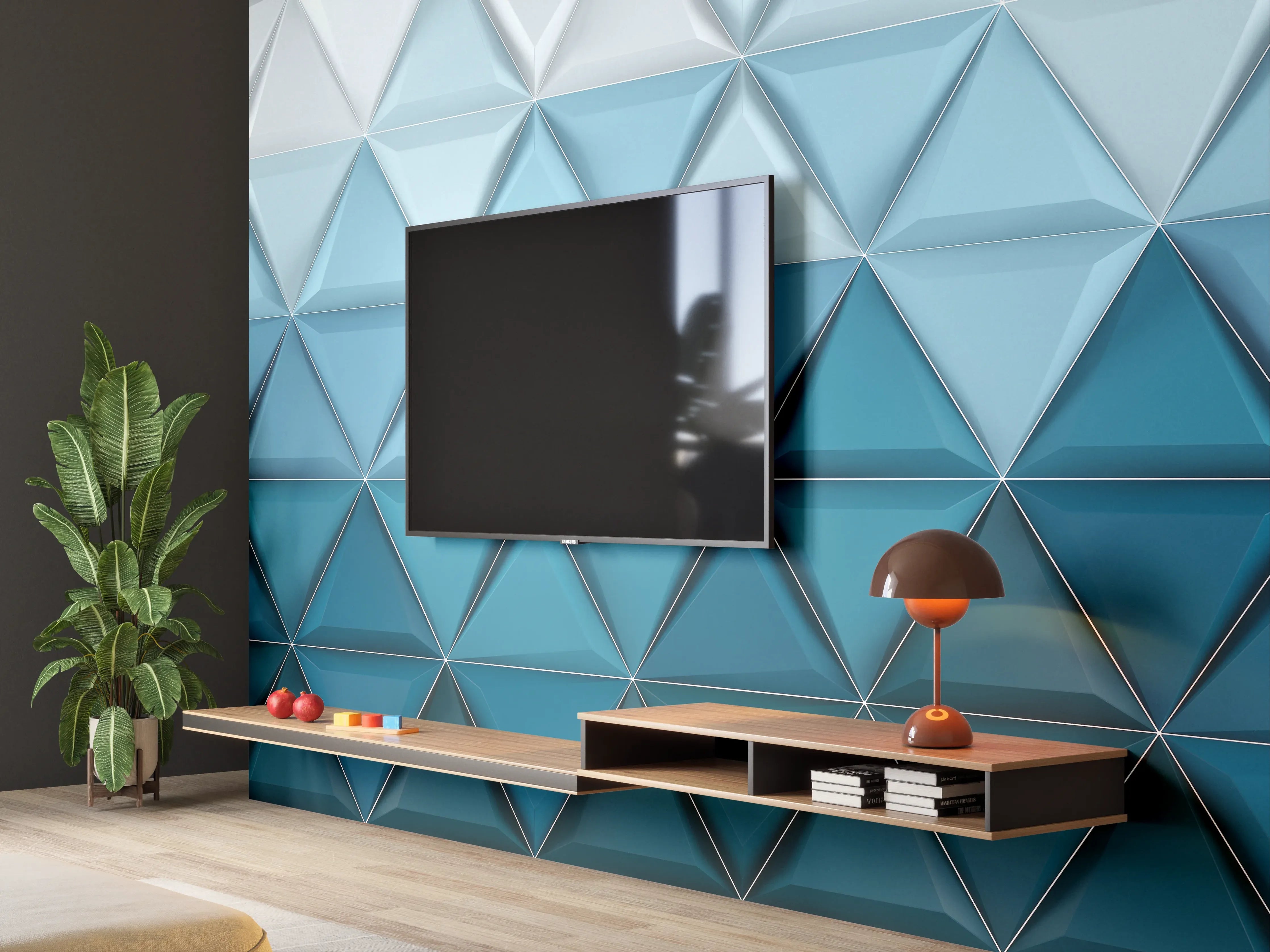 Wandverkleidung Wohnzimmer - Moderne blaue 3D Wanddekoration