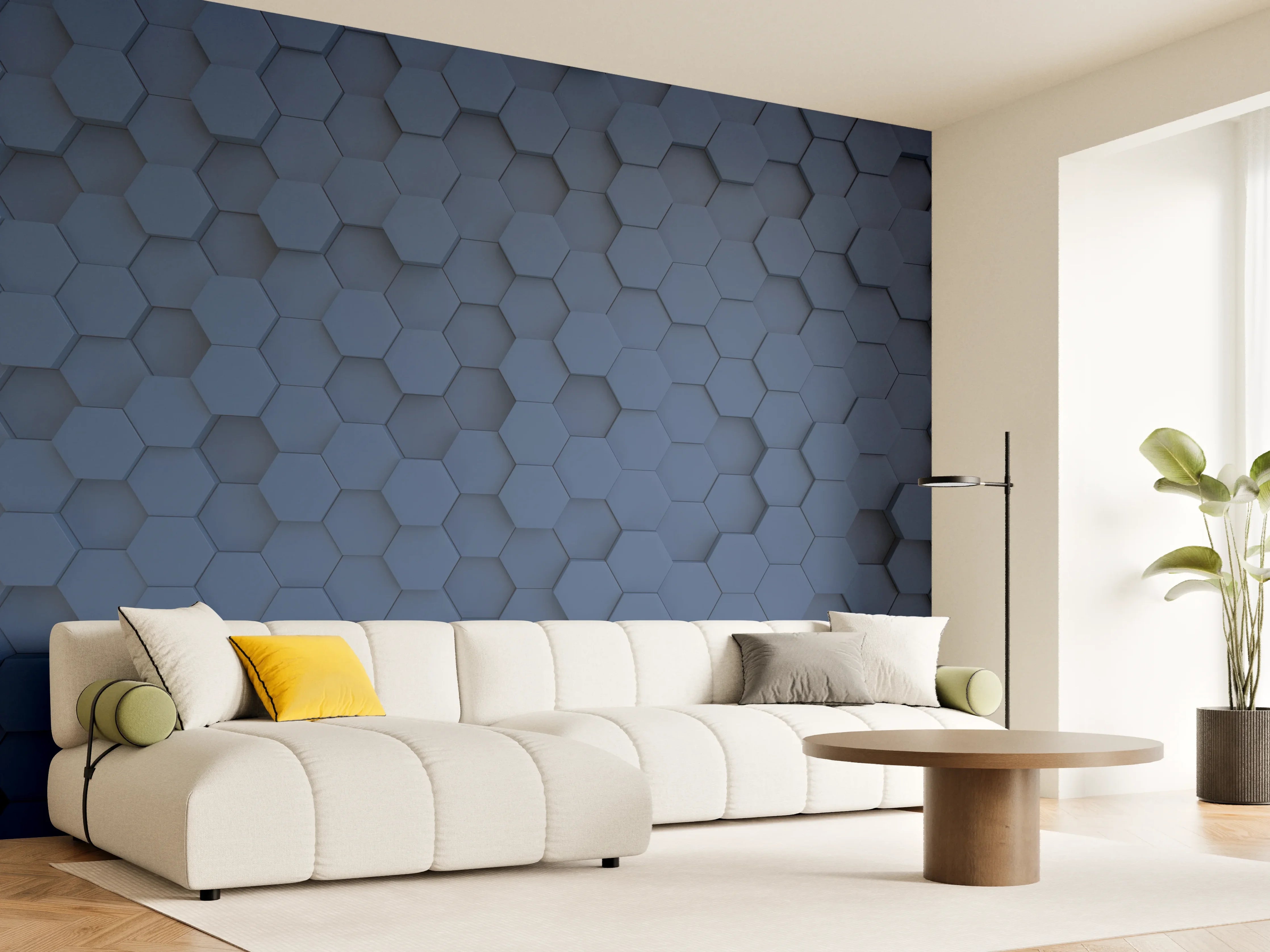Wandverkleidung Wohnzimmer - Moderne blaue Hexagon-Fliese