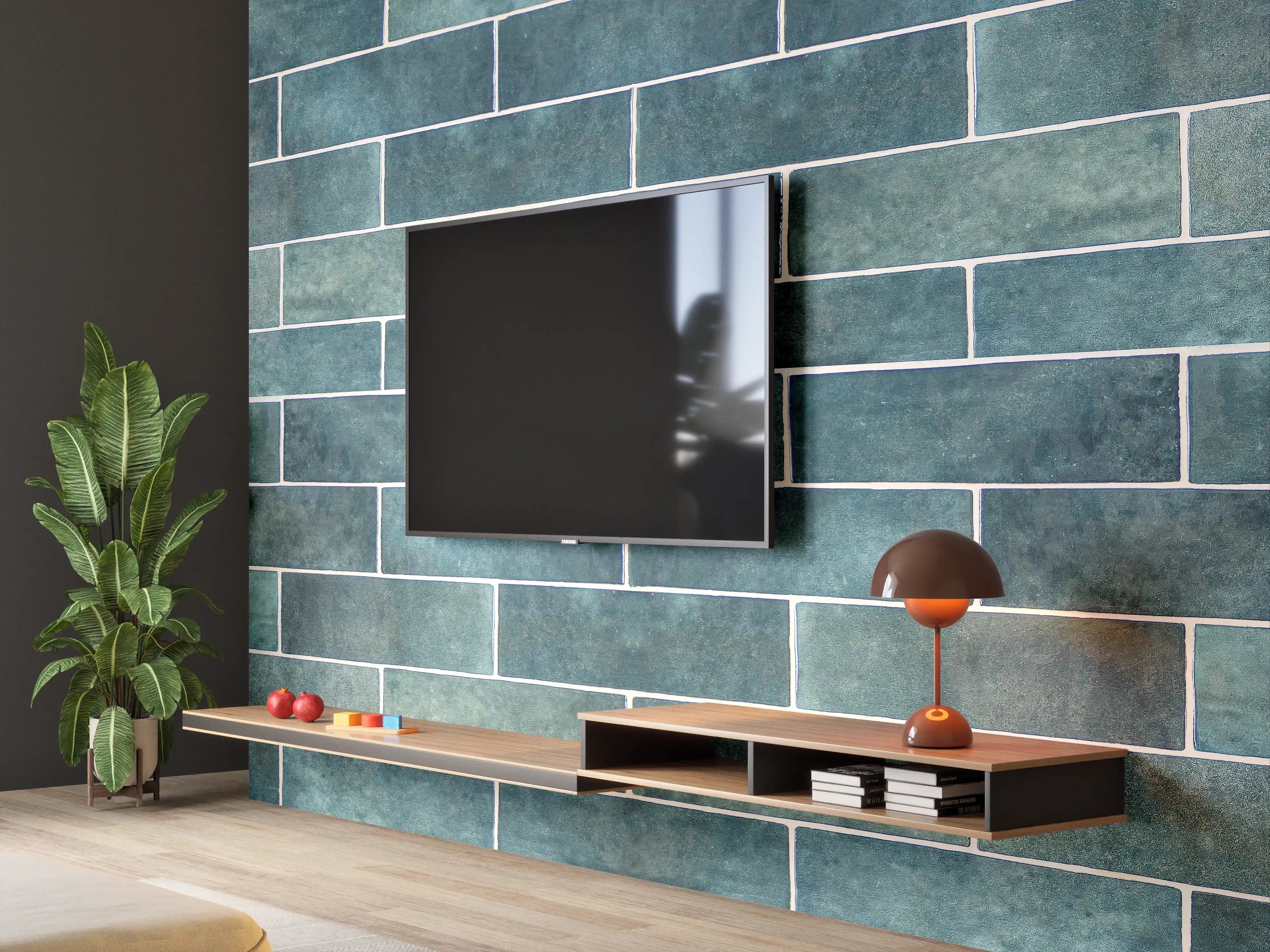 Wandverkleidung Wohnzimmer - Moderne blaue Ziegelmauer