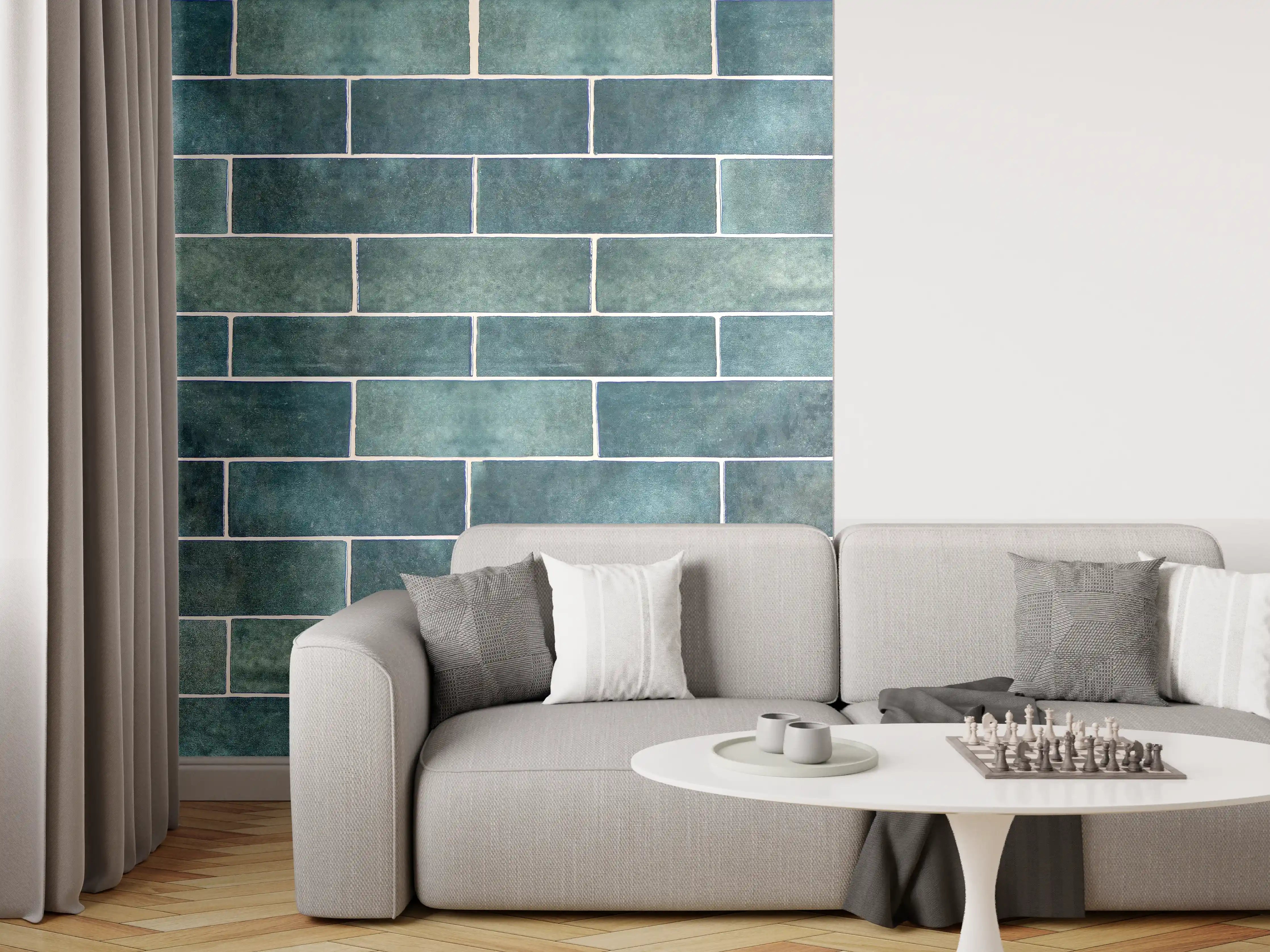 Wandverkleidung Wohnzimmer - Moderne blaue Ziegelmauer