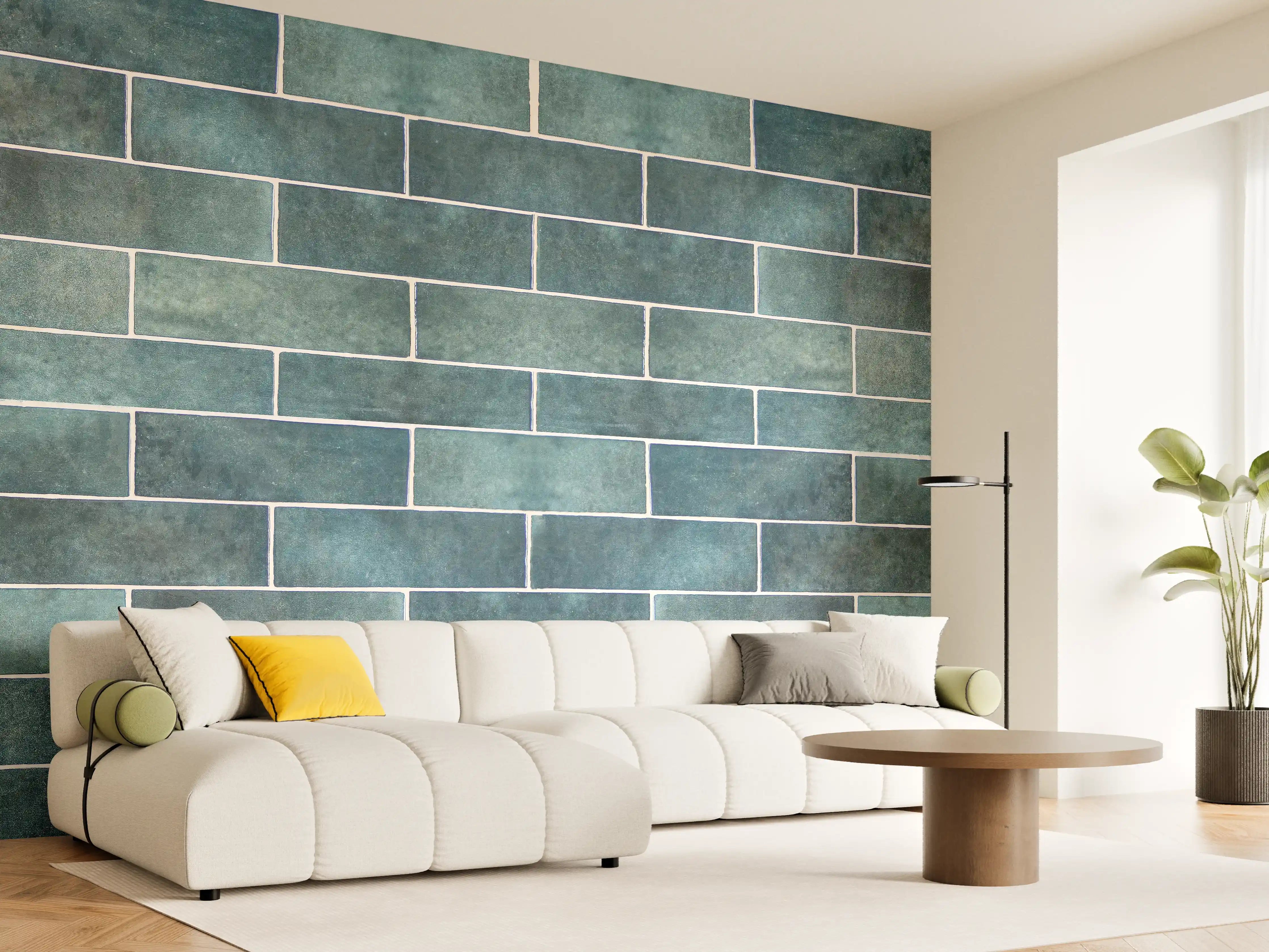 Wandverkleidung Wohnzimmer - Moderne blaue Ziegelmauer