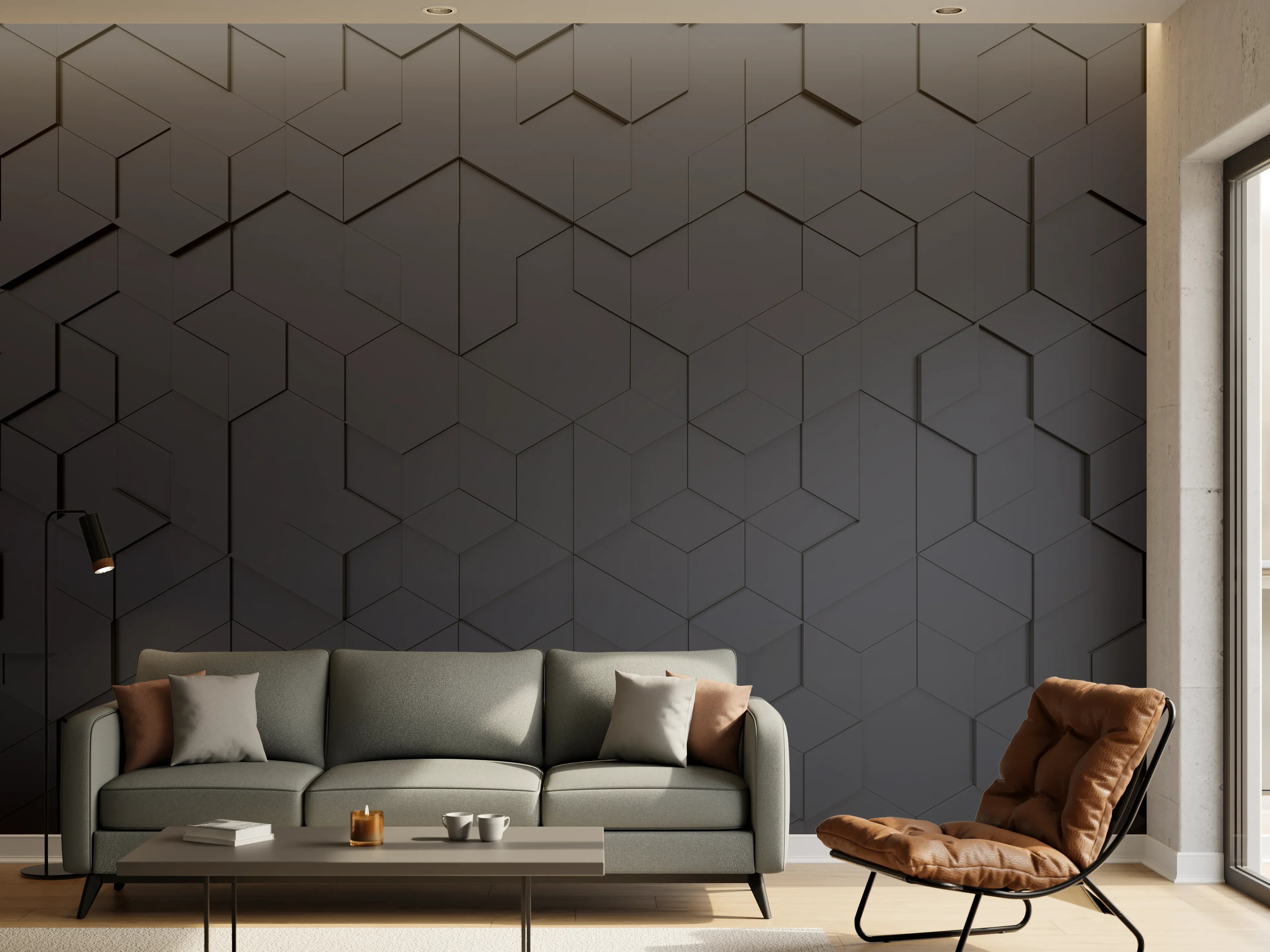 Wandverkleidung Wohnzimmer - Moderne dunkle Geometrie-Wanddekoration