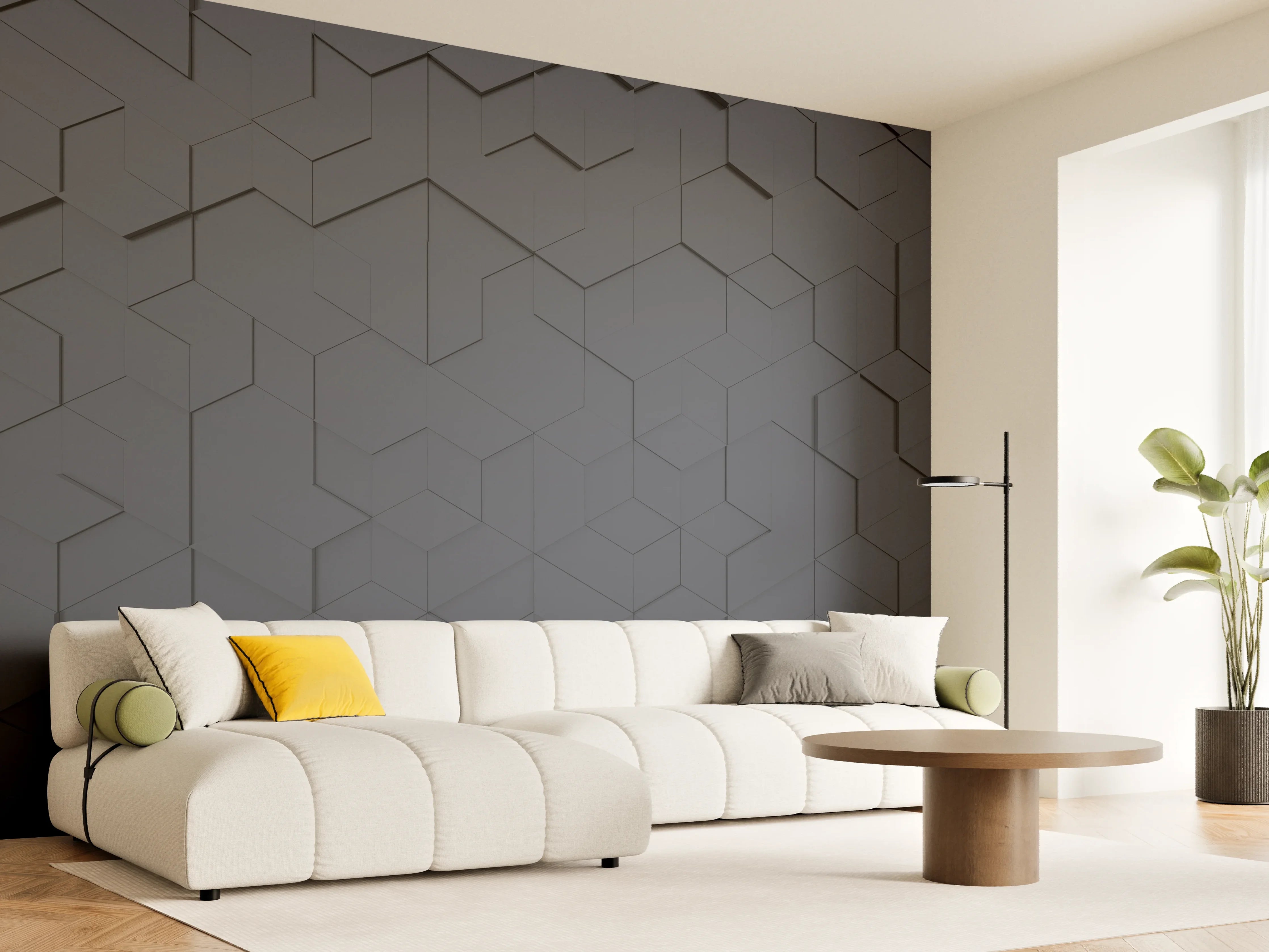 Wandverkleidung Wohnzimmer - Moderne dunkle Geometrie-Wanddekoration