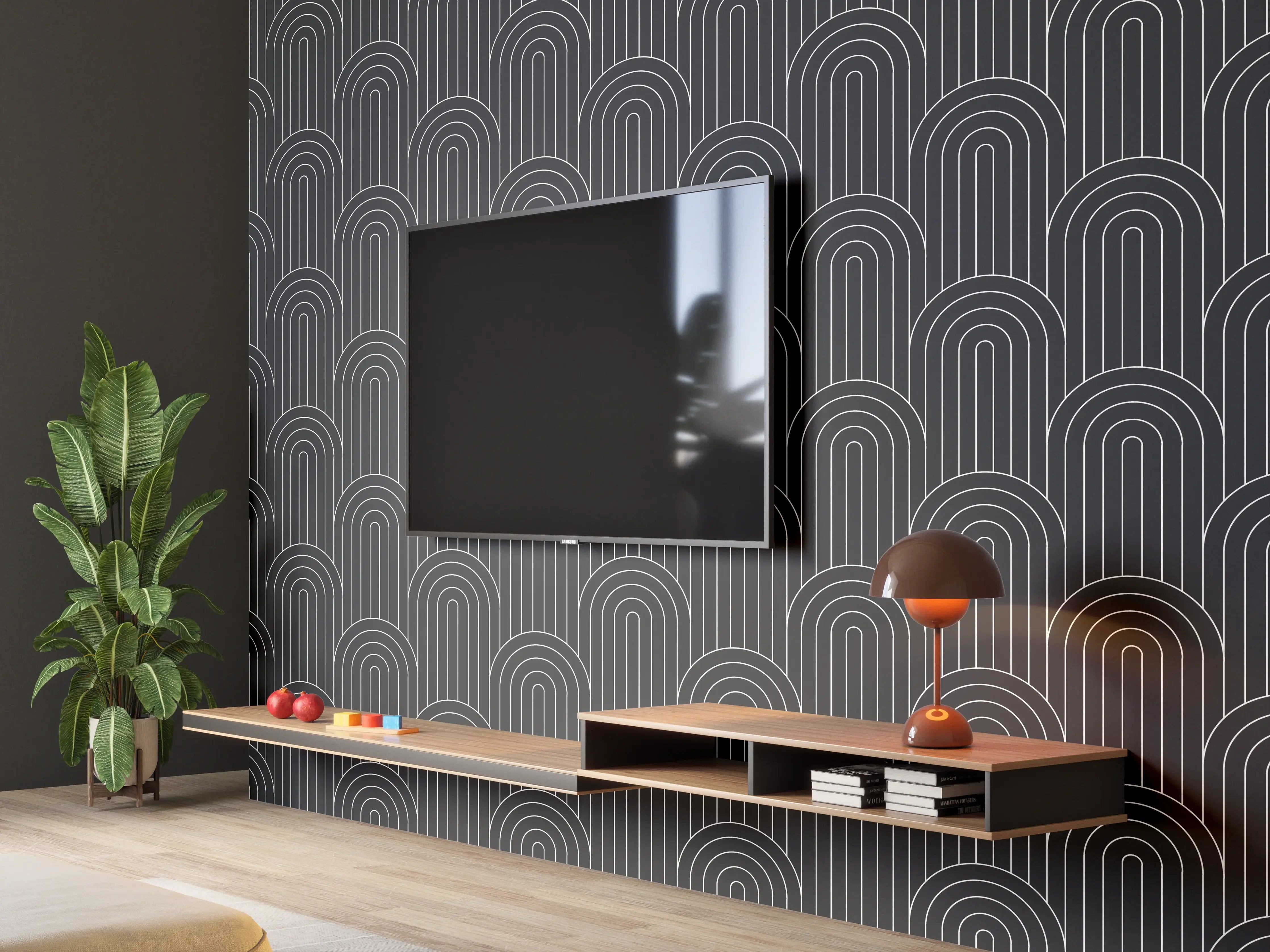 Wandverkleidung Wohnzimmer - Moderne dunkle Tapete mit eleganten Linien