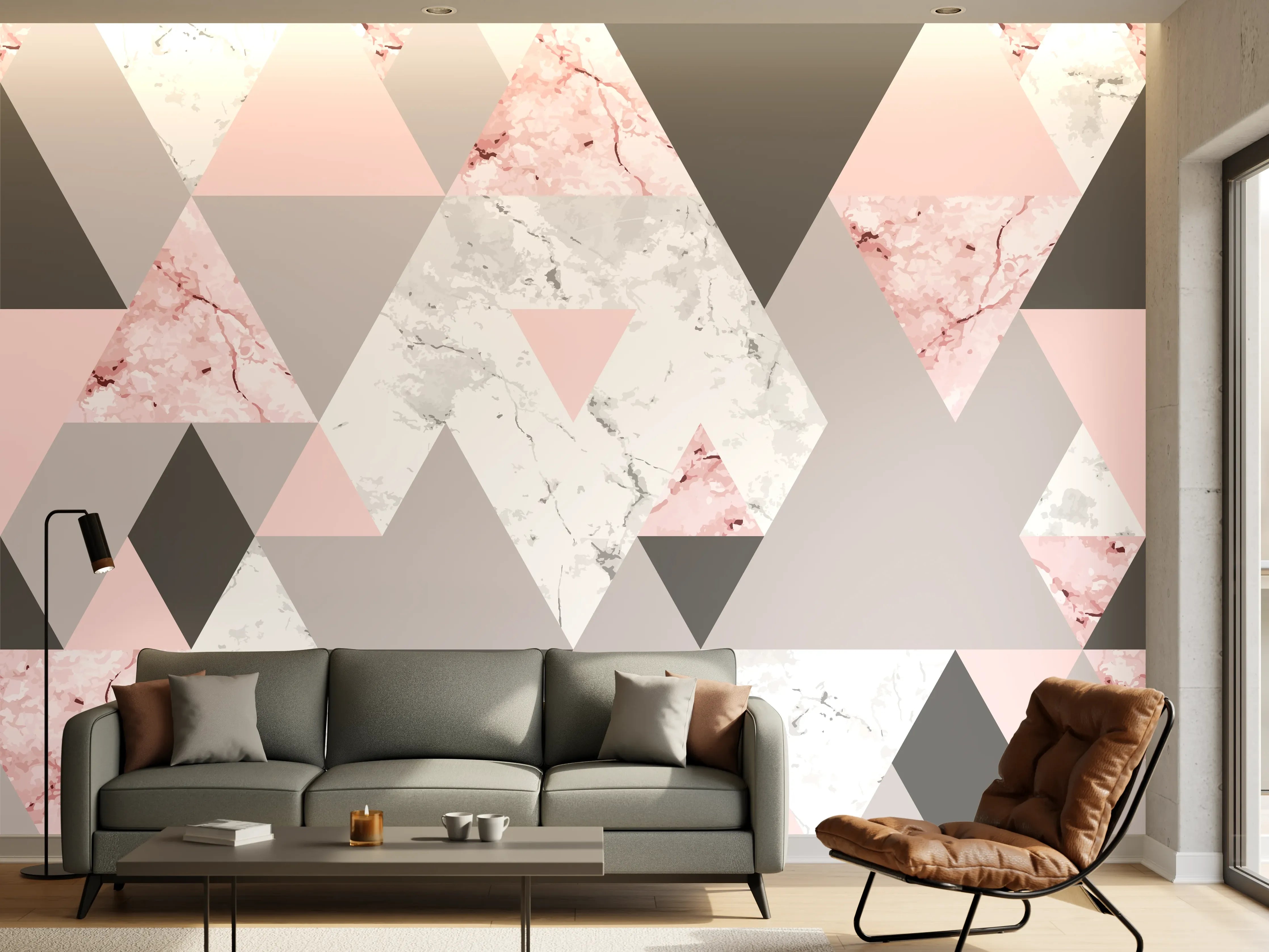 Wandverkleidung Wohnzimmer - Moderne geometrische Farbexplosion