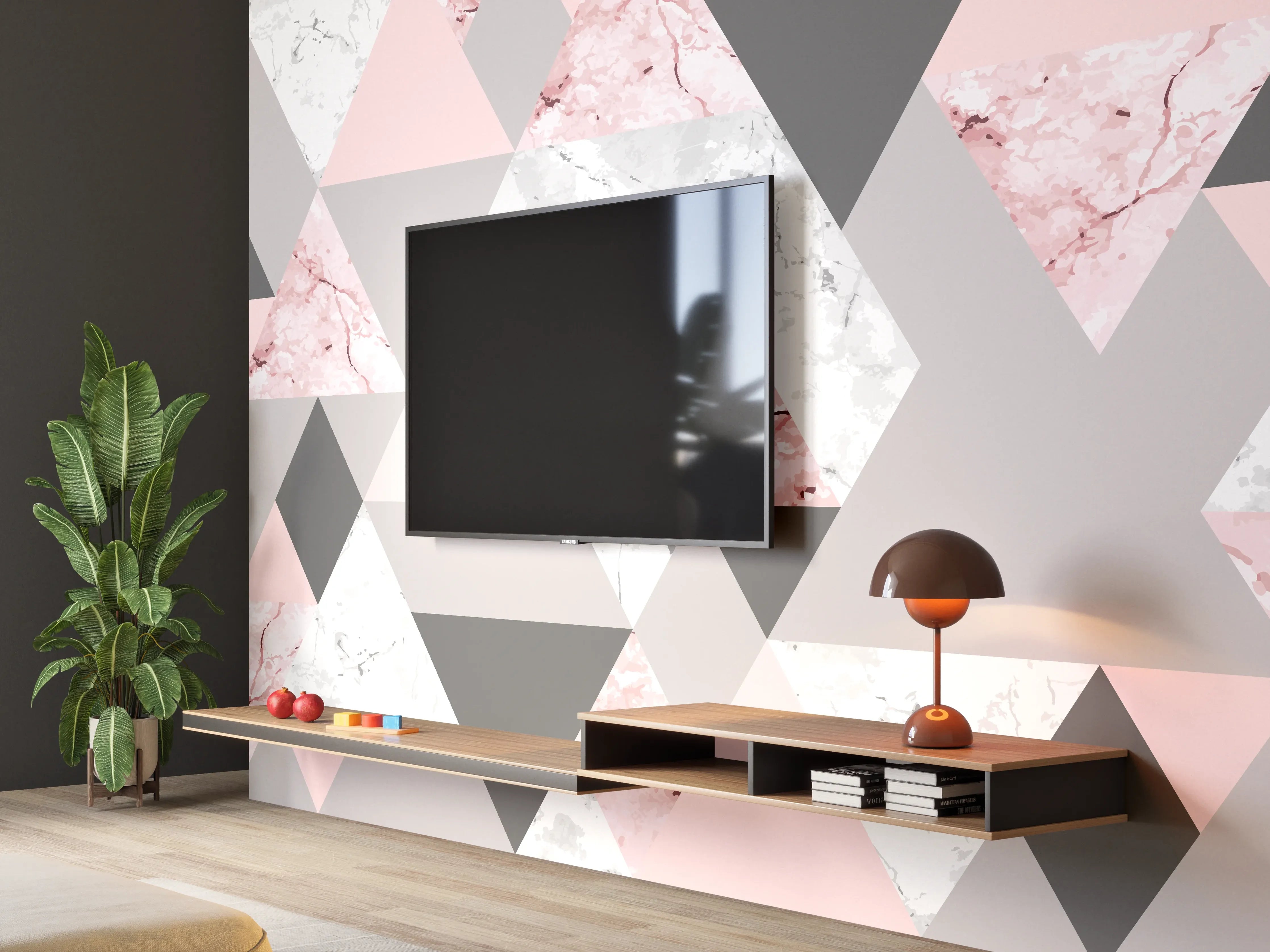 Wandverkleidung Wohnzimmer - Moderne geometrische Farbexplosion