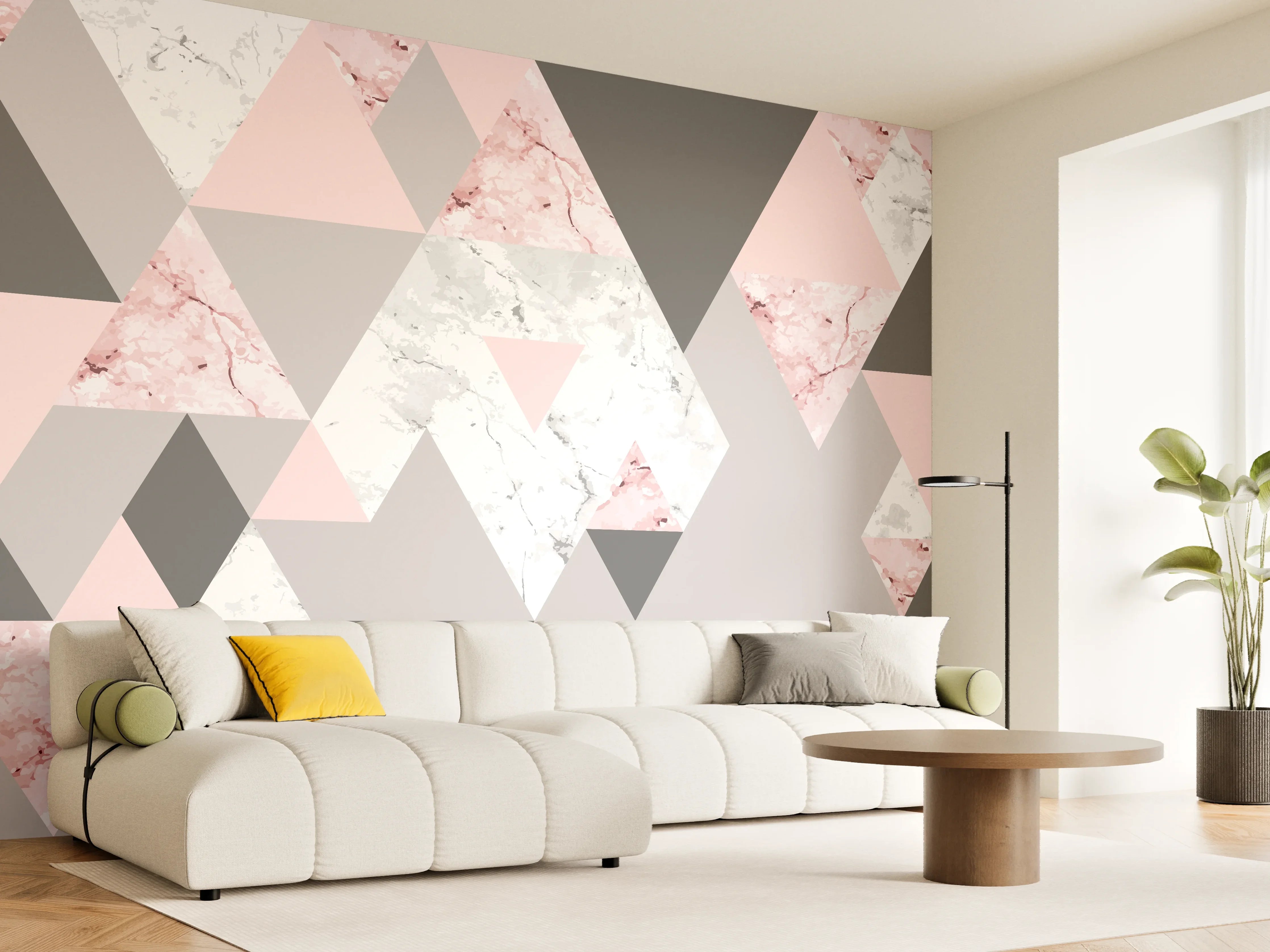 Wandverkleidung Wohnzimmer - Moderne geometrische Farbexplosion