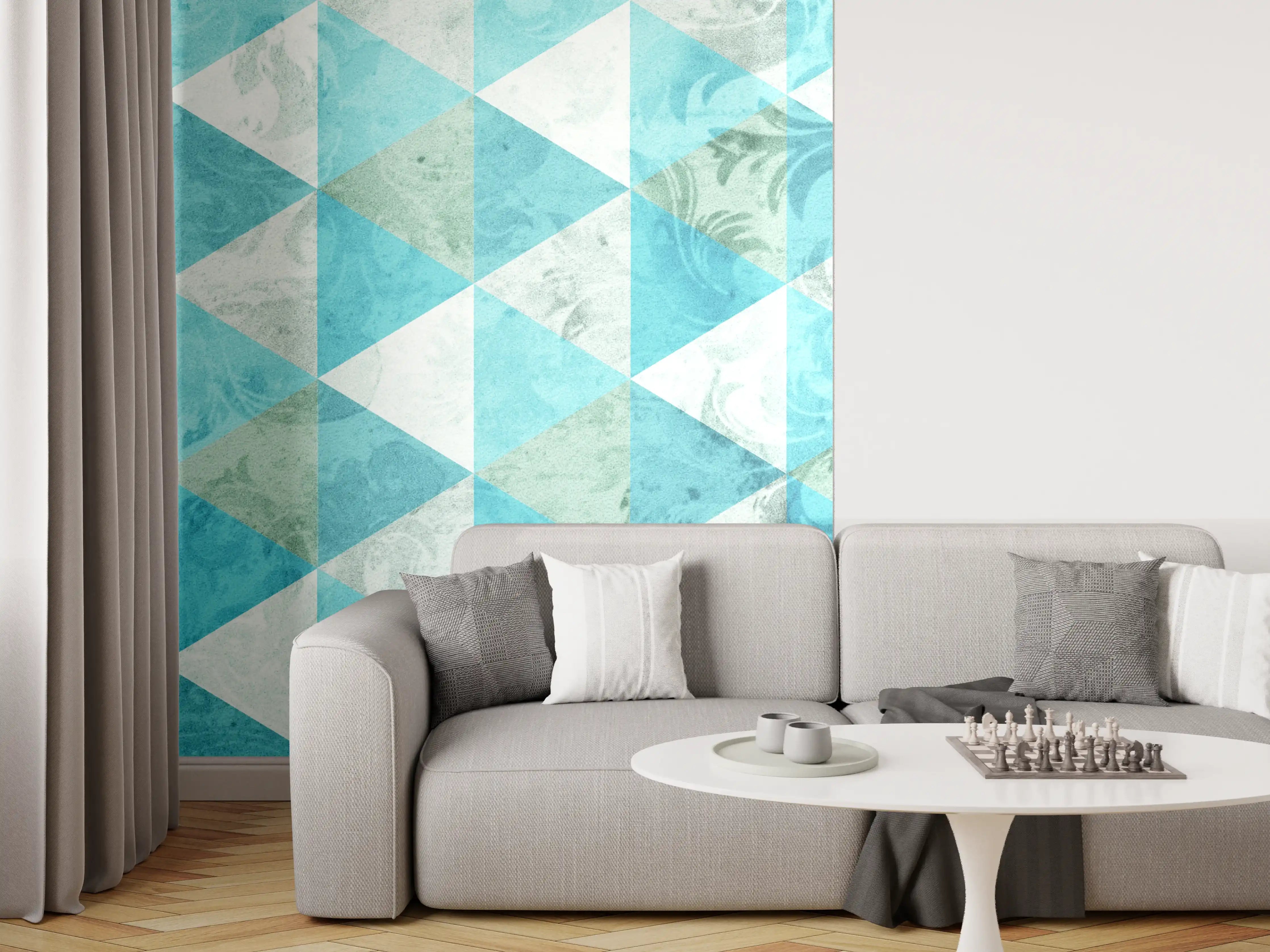 Wandverkleidung Wohnzimmer - Moderne geometrische Fliesen in Blau