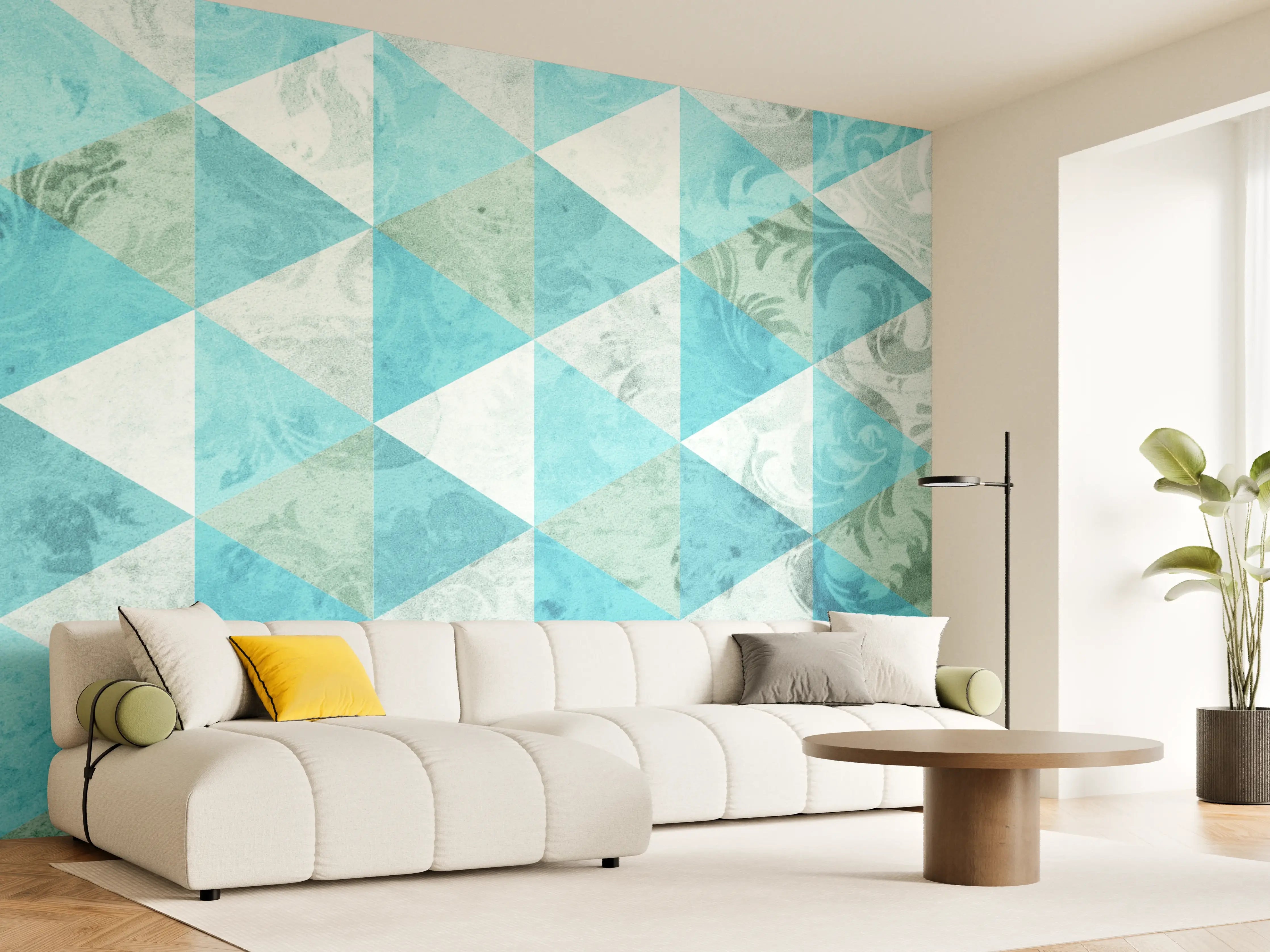 Wandverkleidung Wohnzimmer - Moderne geometrische Fliesen in Blau