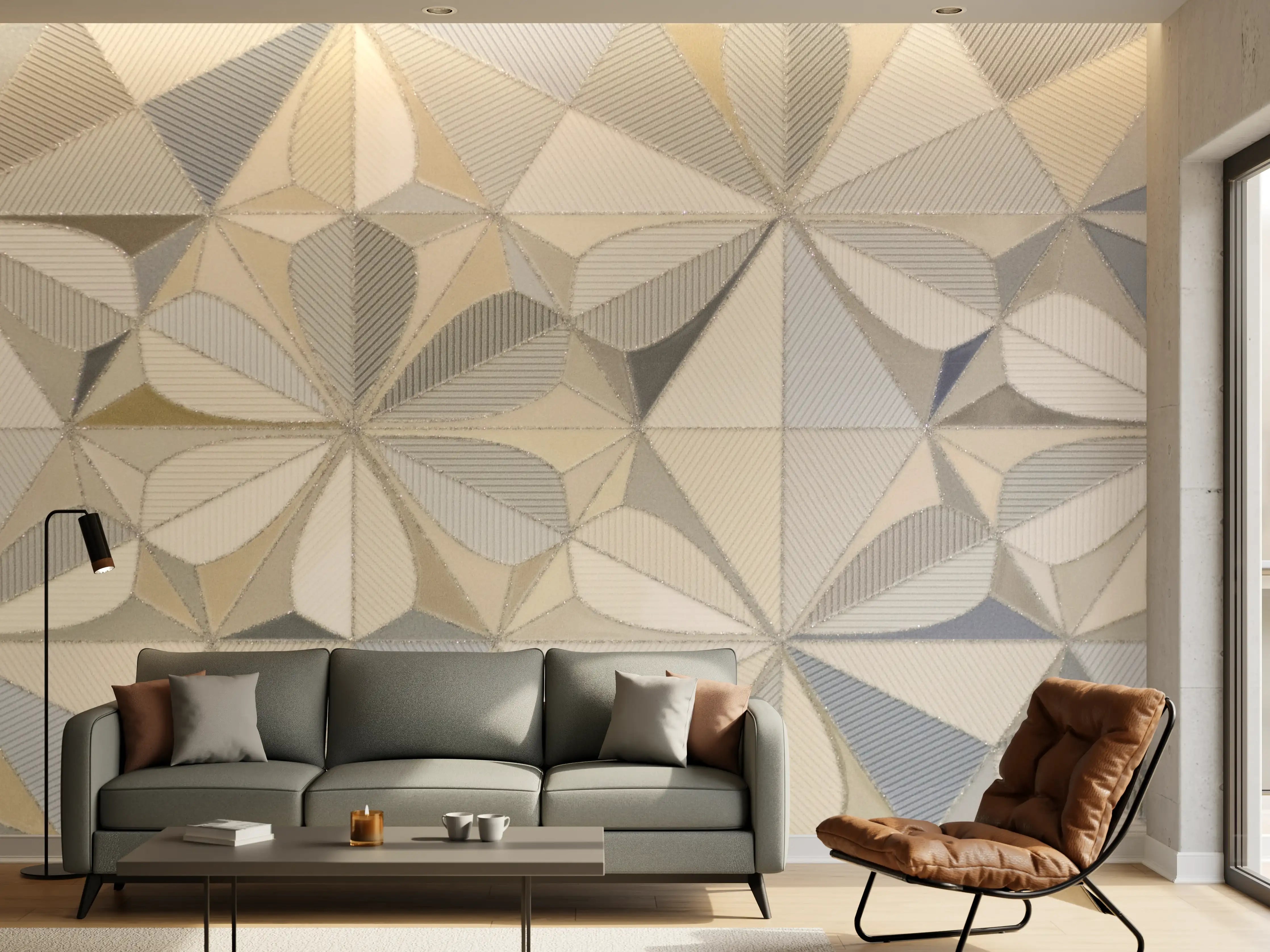 Wandverkleidung Wohnzimmer - Moderne geometrische Fliesen in neutralen Tönen