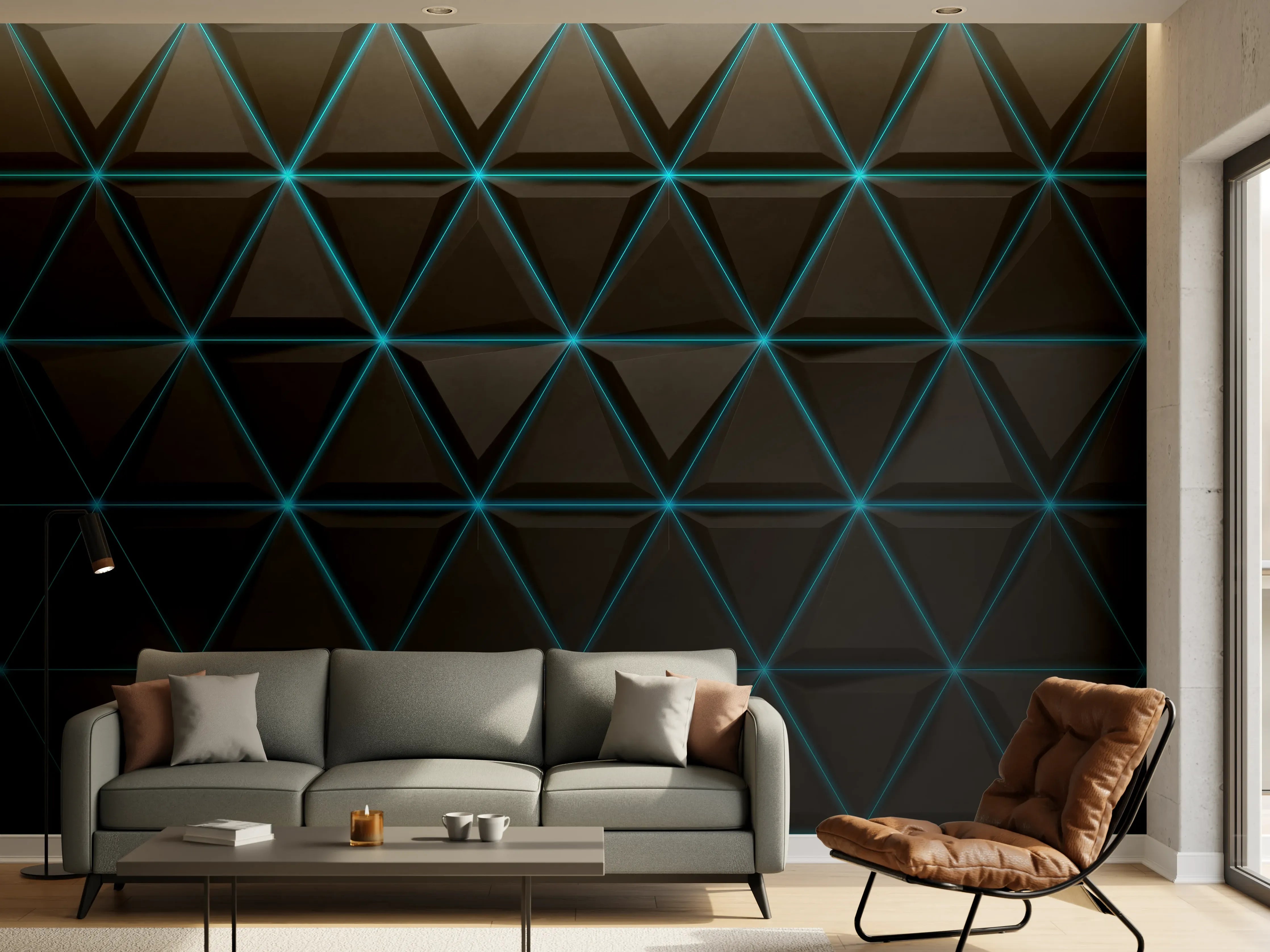 Wandverkleidung Wohnzimmer - Moderne geometrische Muster in Dunkeloptik