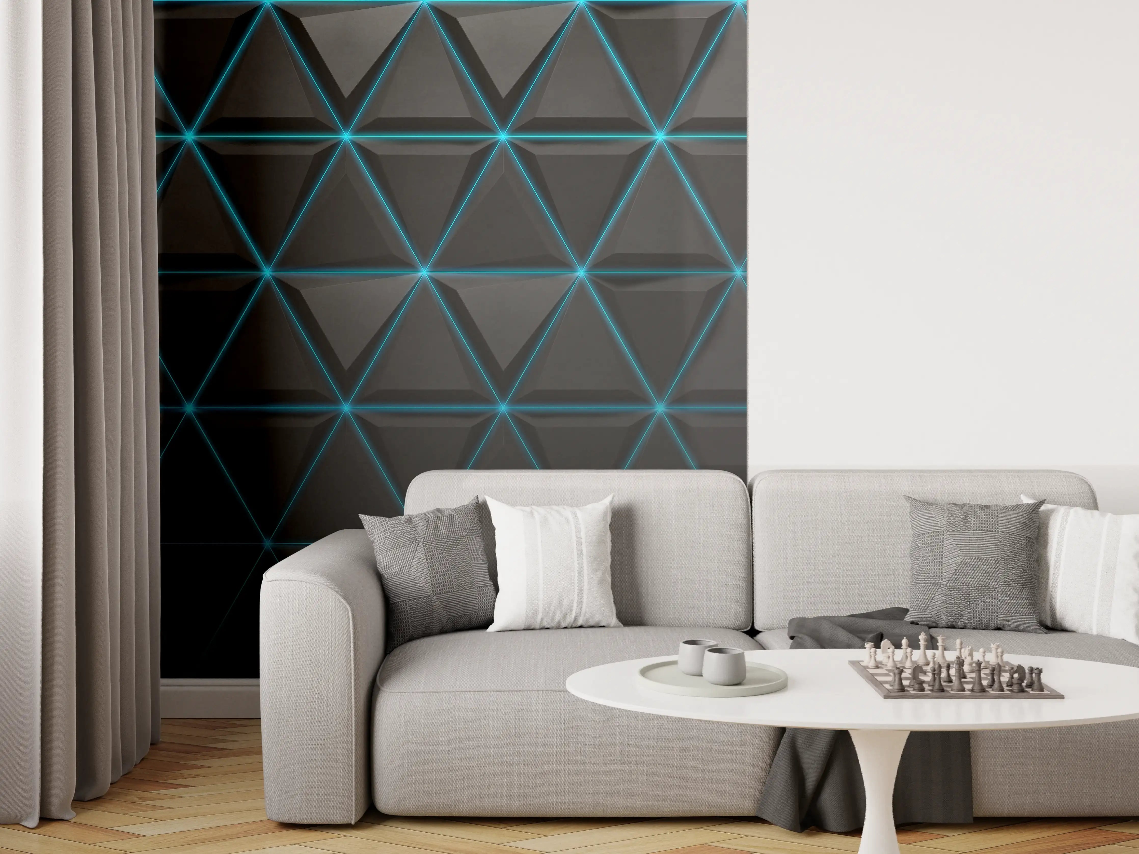 Wandverkleidung Wohnzimmer - Moderne geometrische Muster in Dunkeloptik