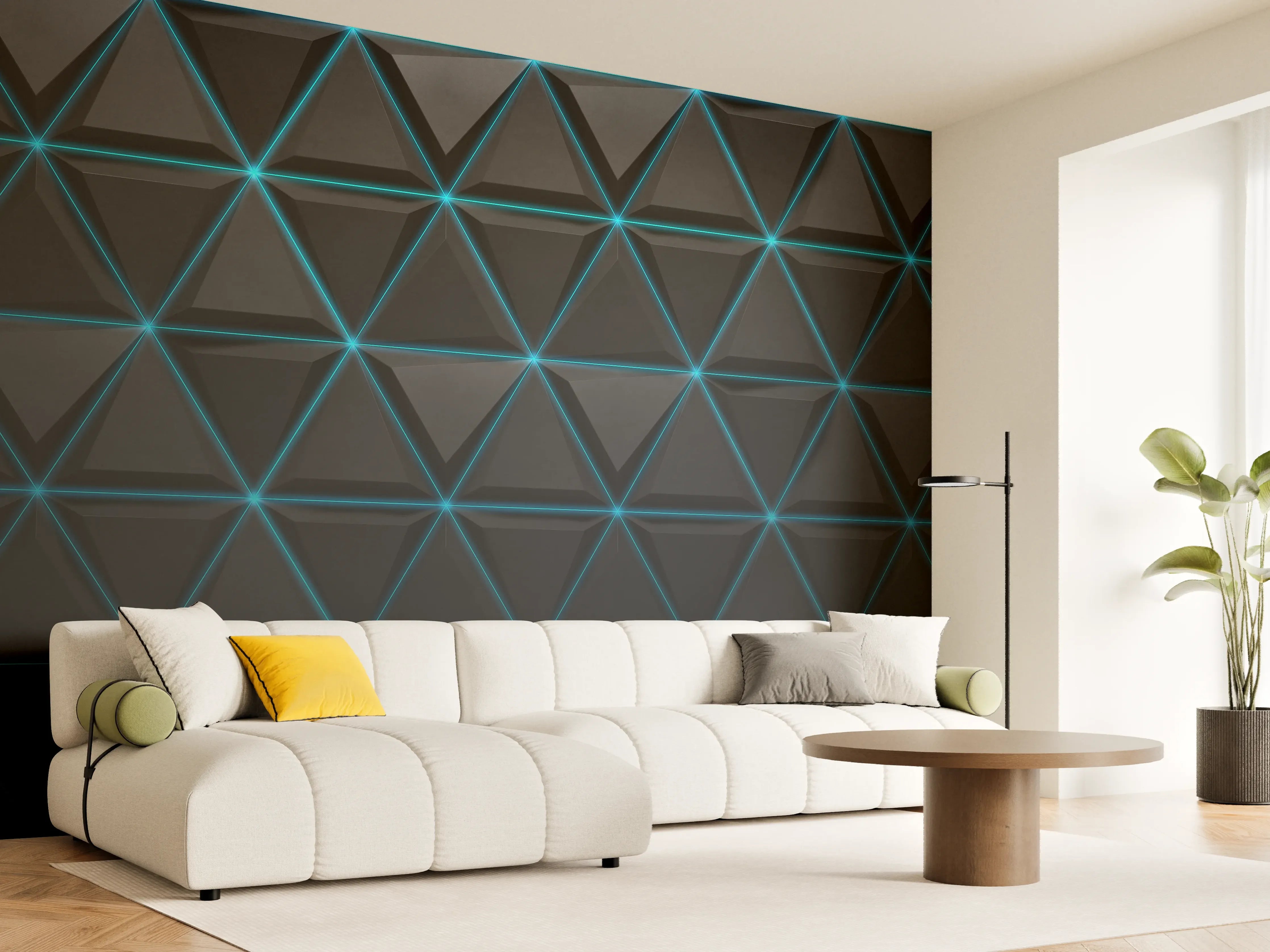 Wandverkleidung Wohnzimmer - Moderne geometrische Muster in Dunkeloptik