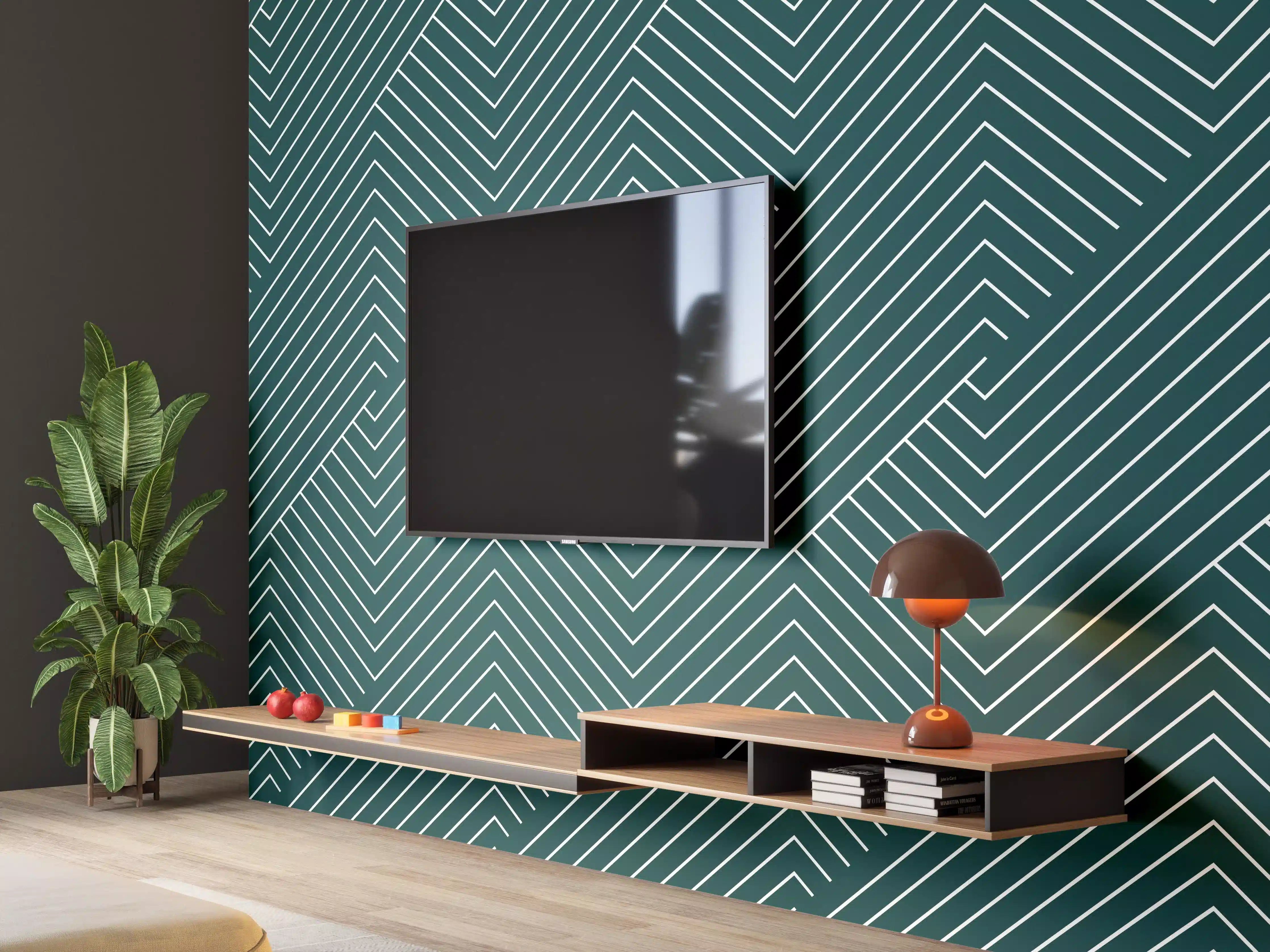 Wandverkleidung Wohnzimmer - Moderne geometrische Muster in Grün