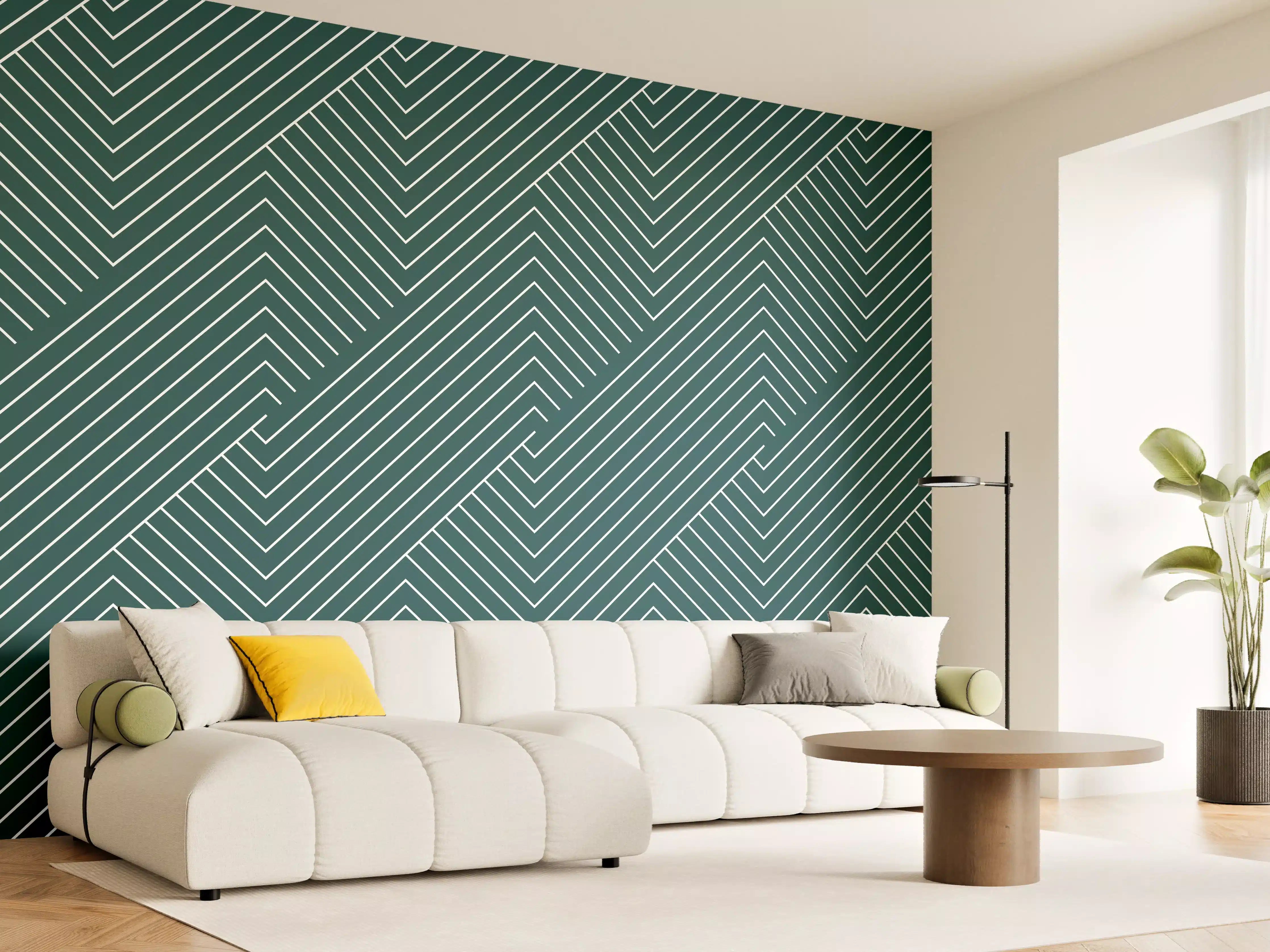 Wandverkleidung Wohnzimmer - Moderne geometrische Muster in Grün