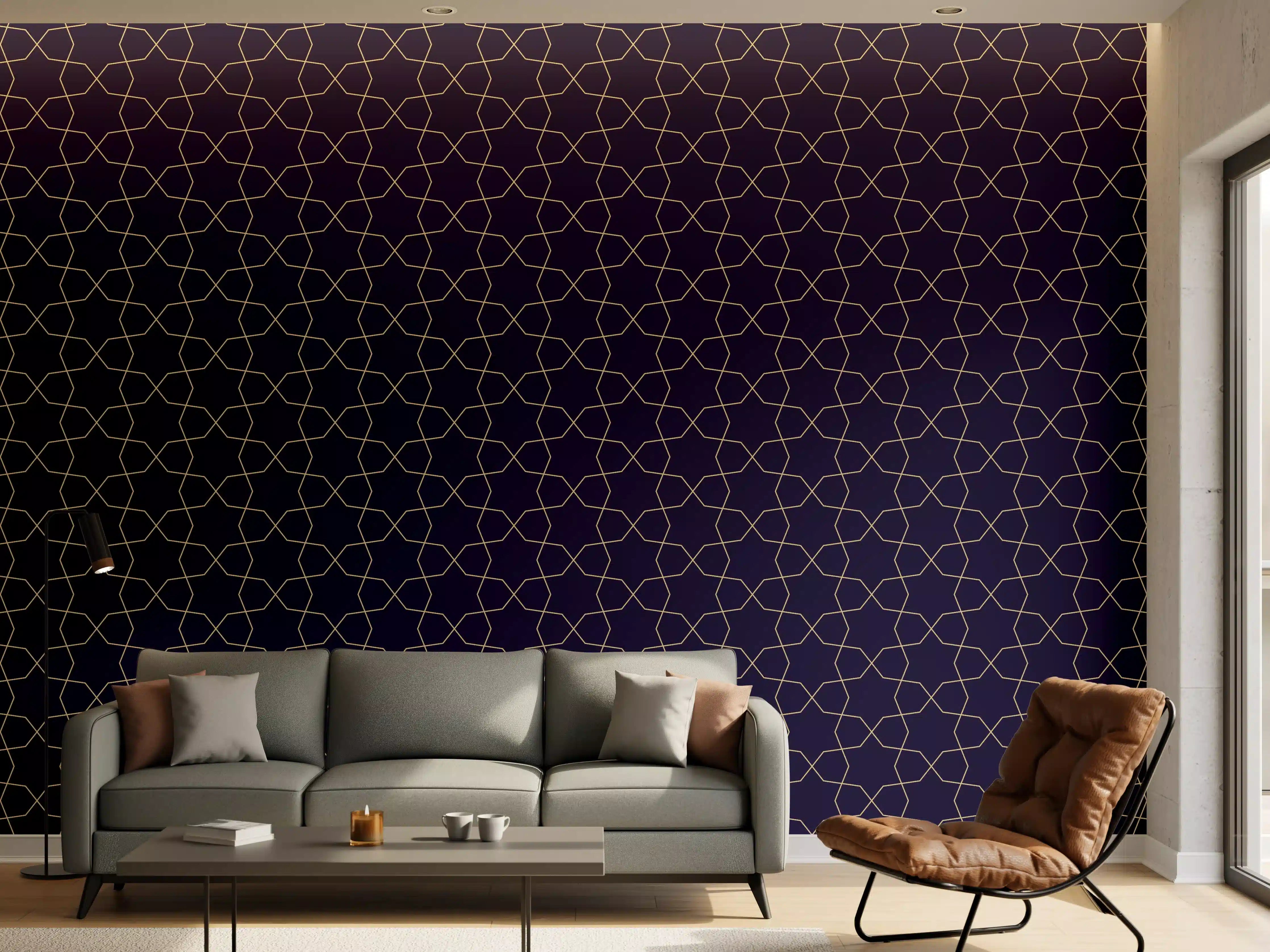 Wandverkleidung Wohnzimmer - Moderne geometrische Mustertapete in Dunkelblau