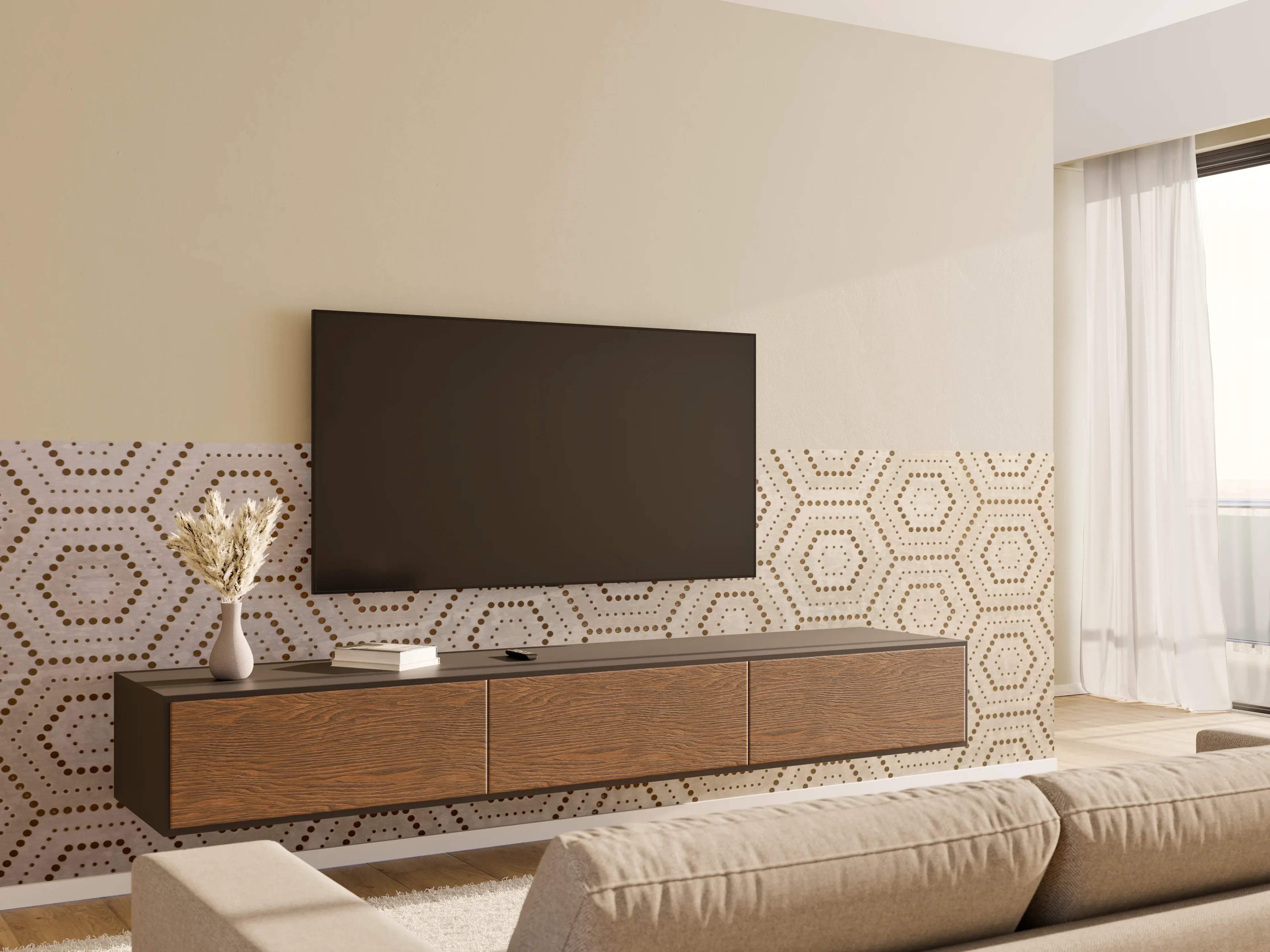 Wandverkleidung Wohnzimmer - Moderne geometrische Musterung in neutralen Tönen