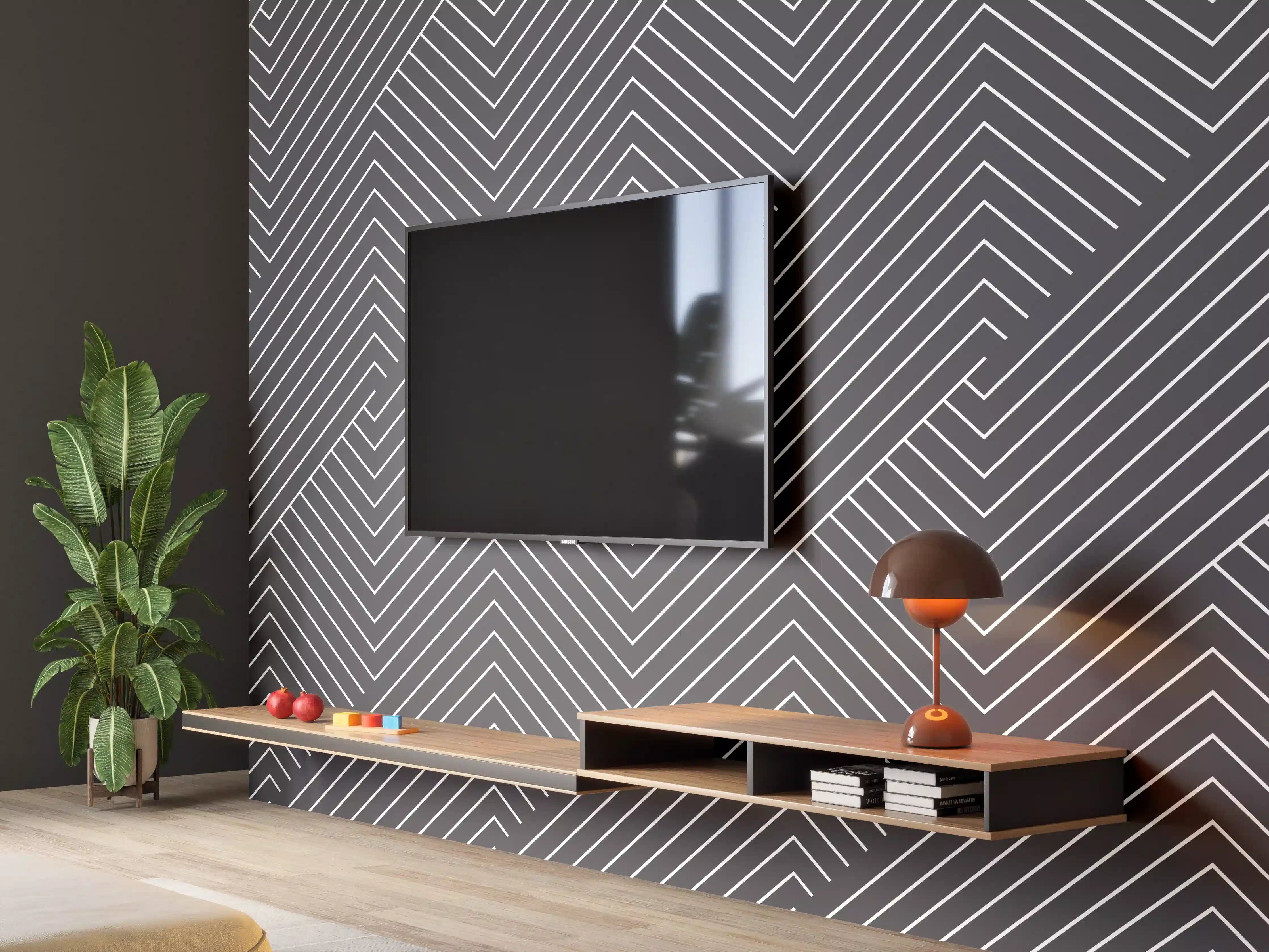 Wandverkleidung Wohnzimmer - Moderne geometrische Musterwand mit Schwarz-Weiß-Design
