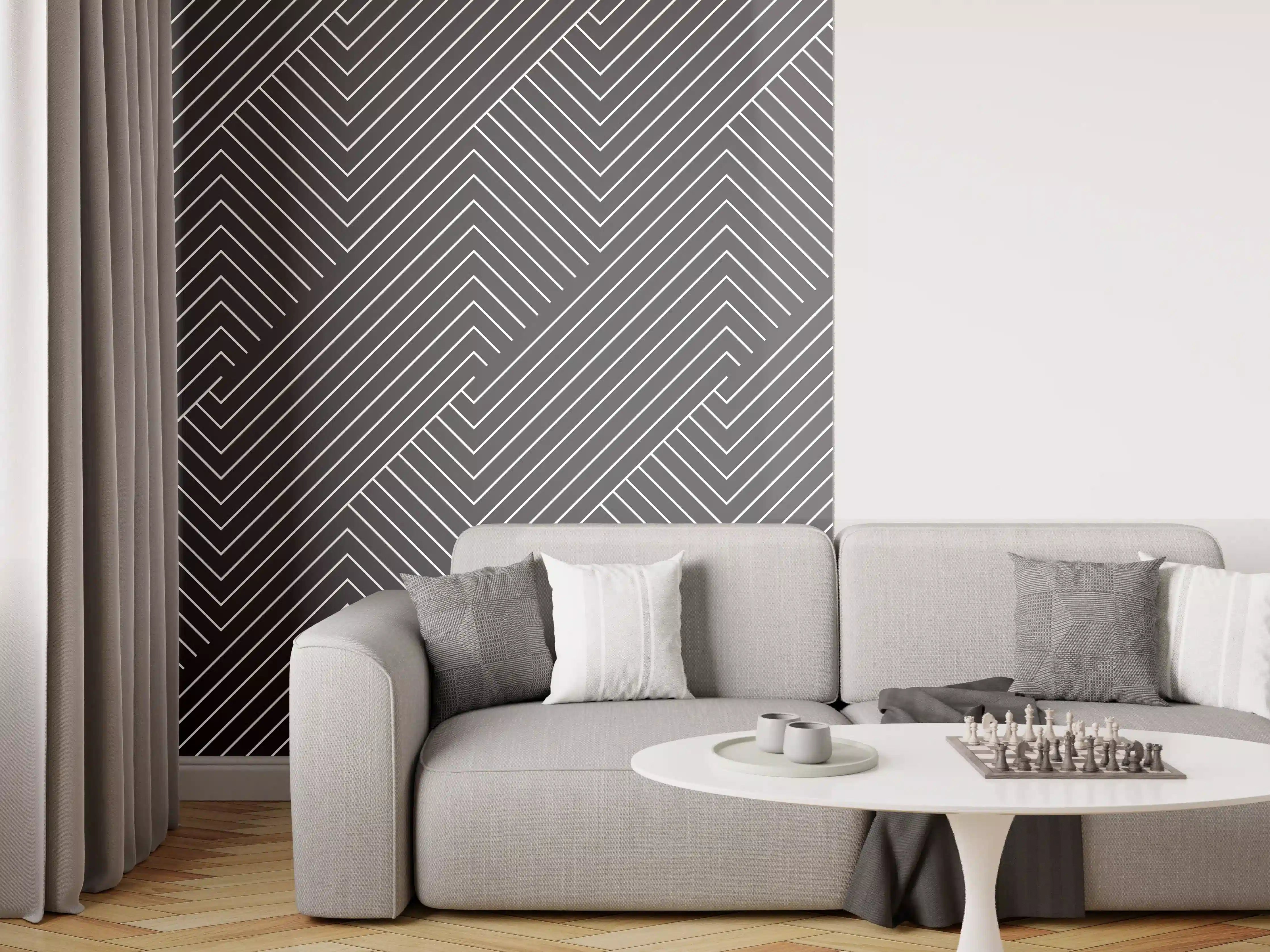 Wandverkleidung Wohnzimmer - Moderne geometrische Musterwand mit Schwarz-Weiß-Design