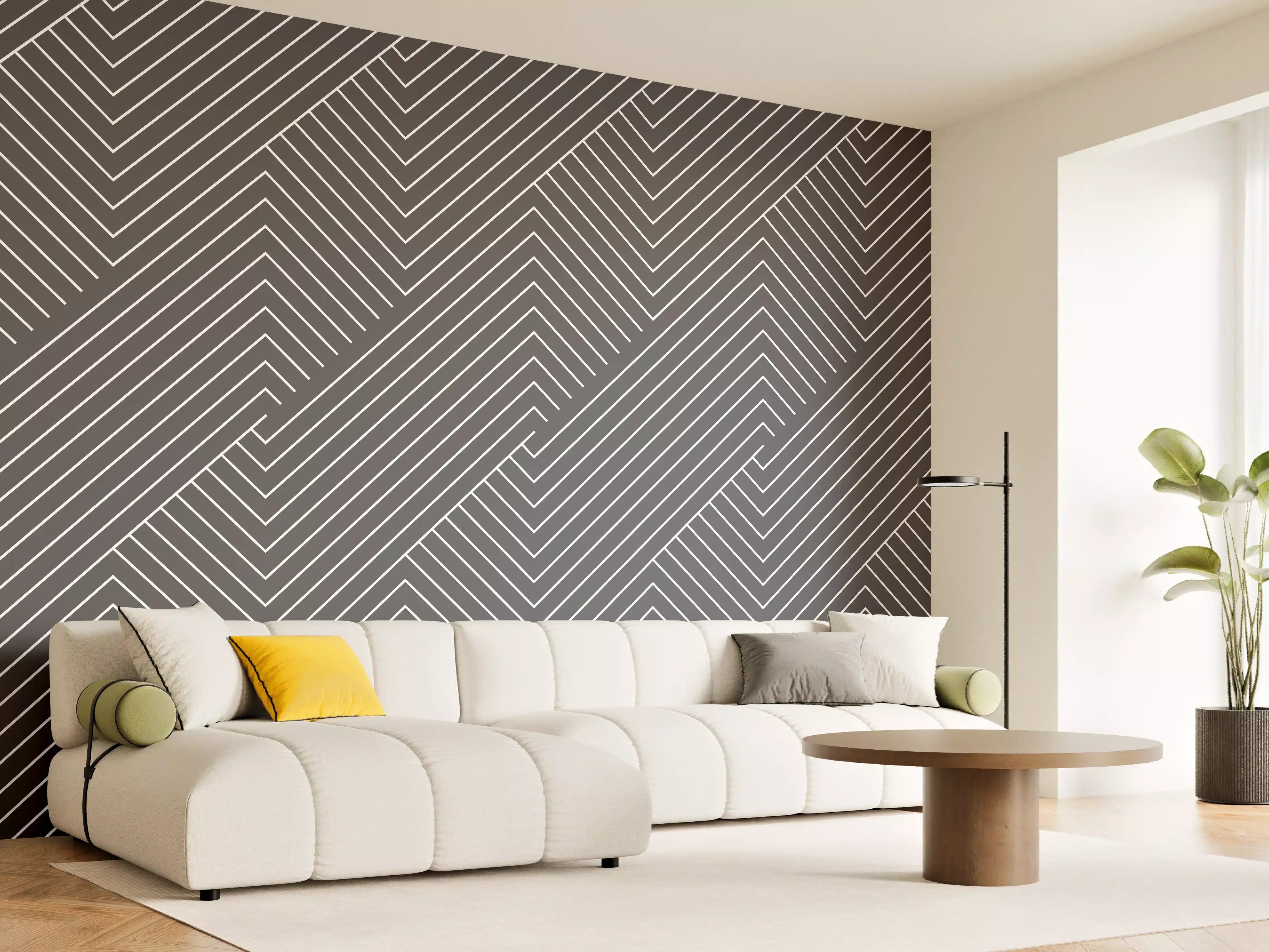 Wandverkleidung Wohnzimmer - Moderne geometrische Musterwand mit Schwarz-Weiß-Design