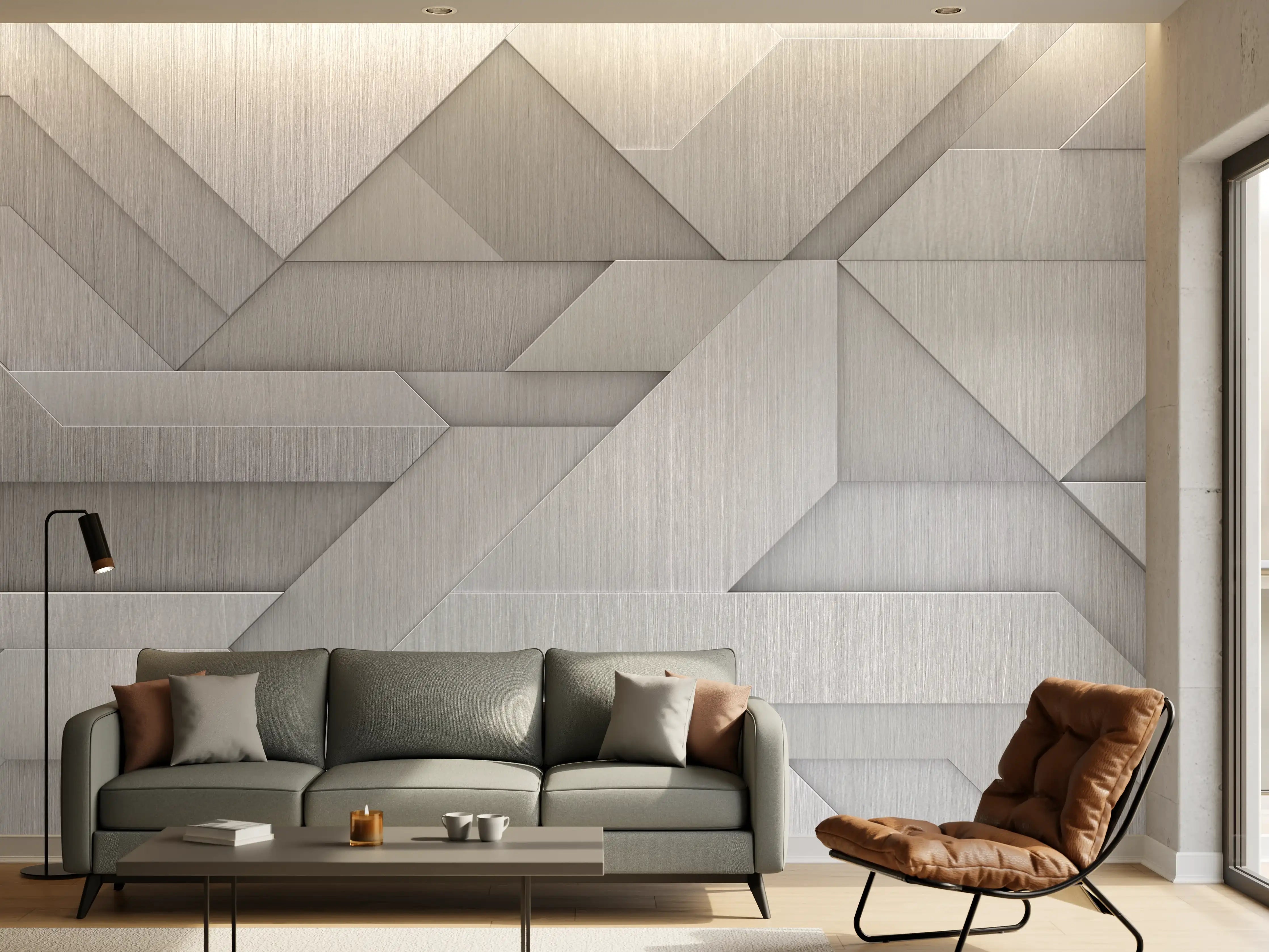 Wandverkleidung Wohnzimmer - Moderne geometrische Wandgestaltung in Grau