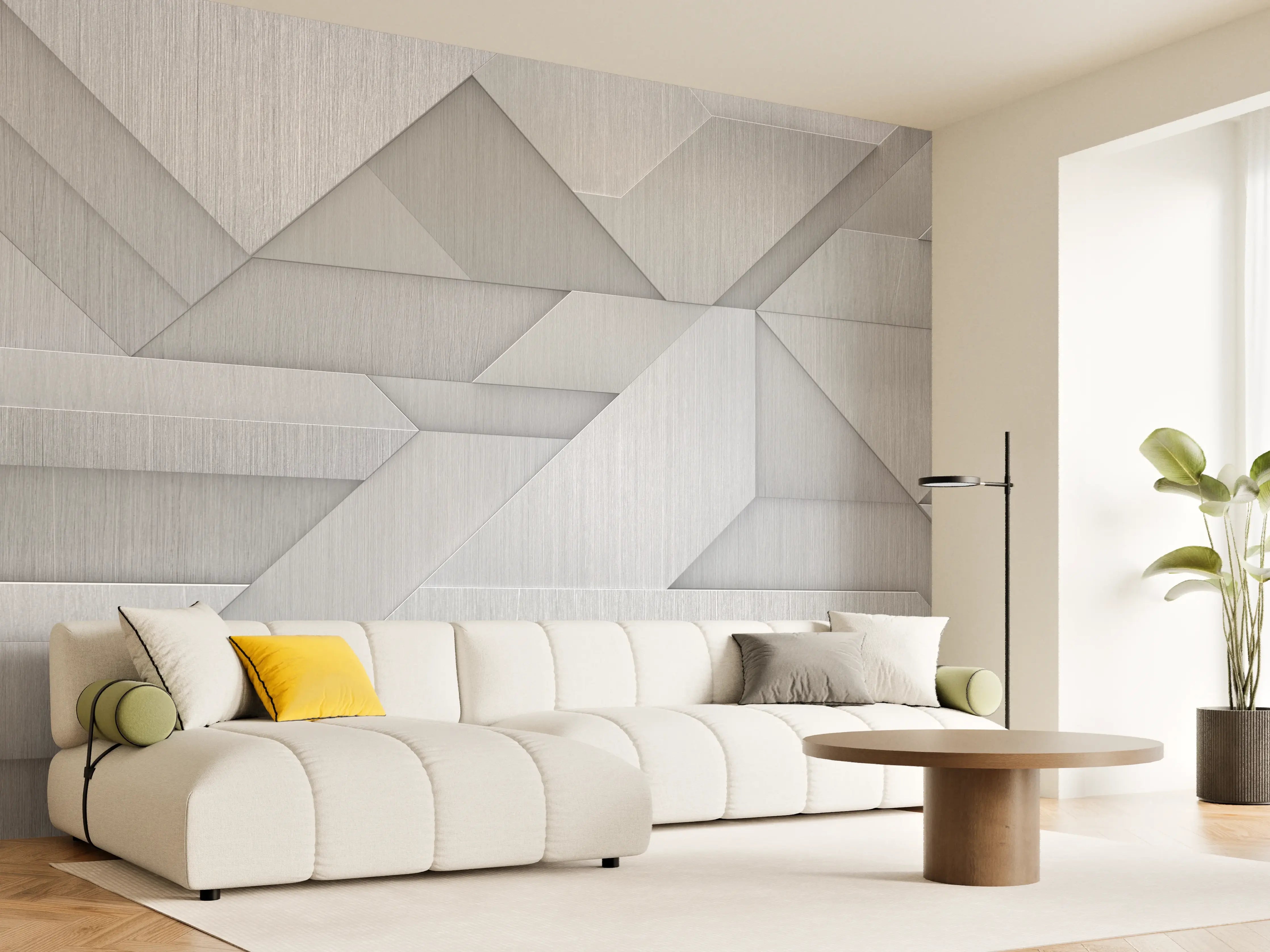Wandverkleidung Wohnzimmer - Moderne geometrische Wandgestaltung in Grau