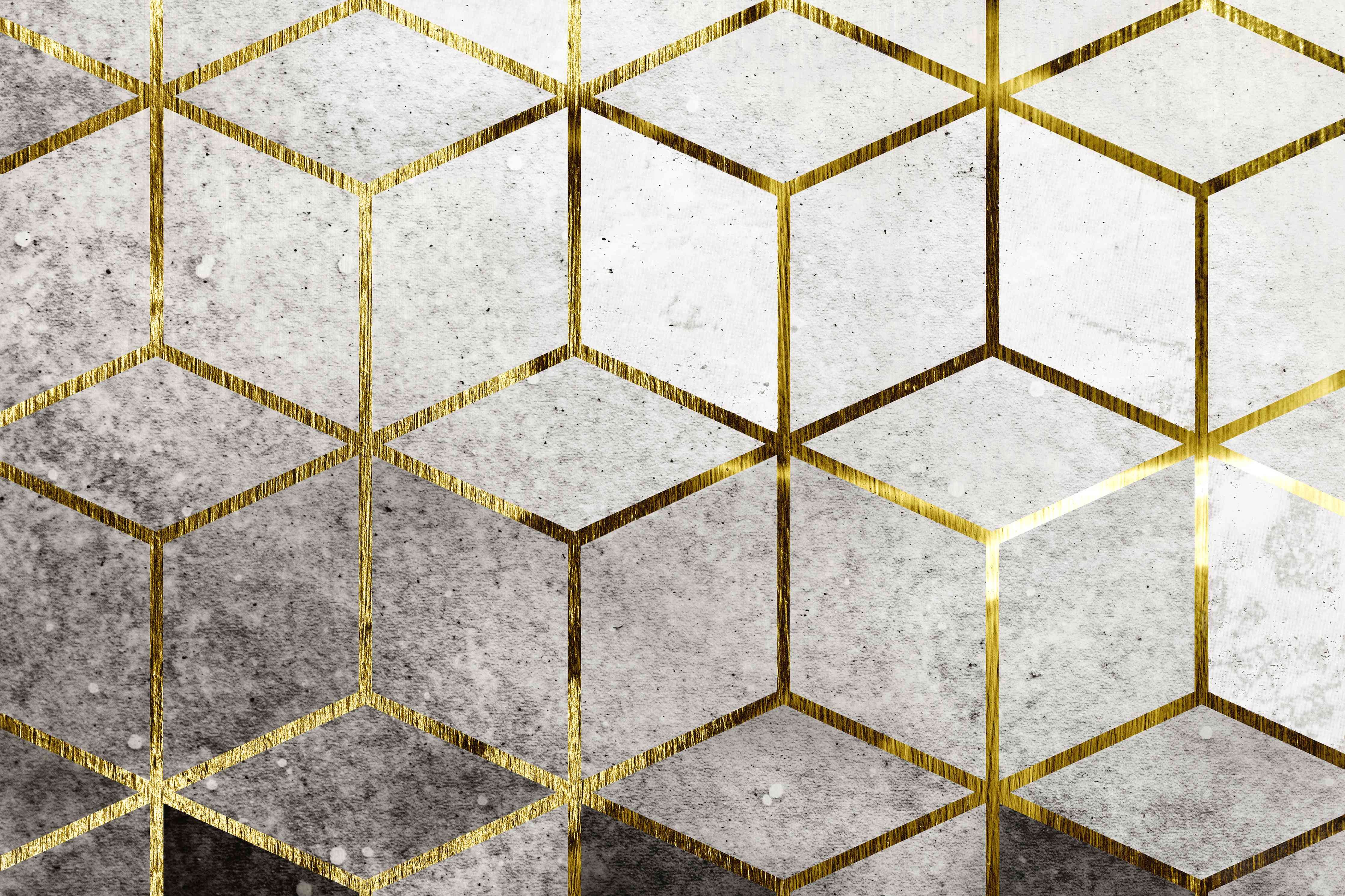 Wandverkleidung Wohnzimmer-Moderne geometrische Wandgestaltung mit Goldakzenten