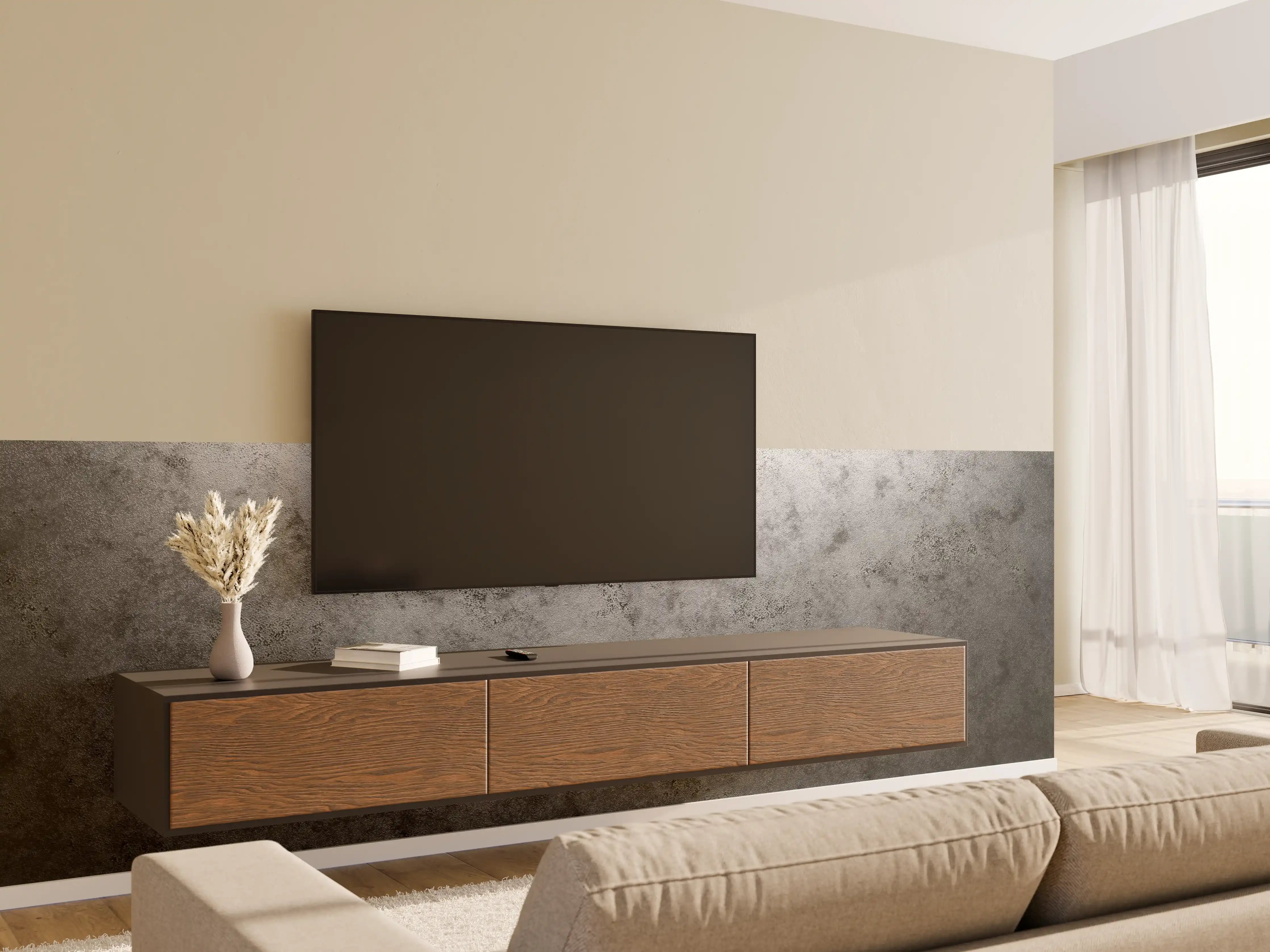Wandverkleidung Wohnzimmer - Moderne graue Betontafel