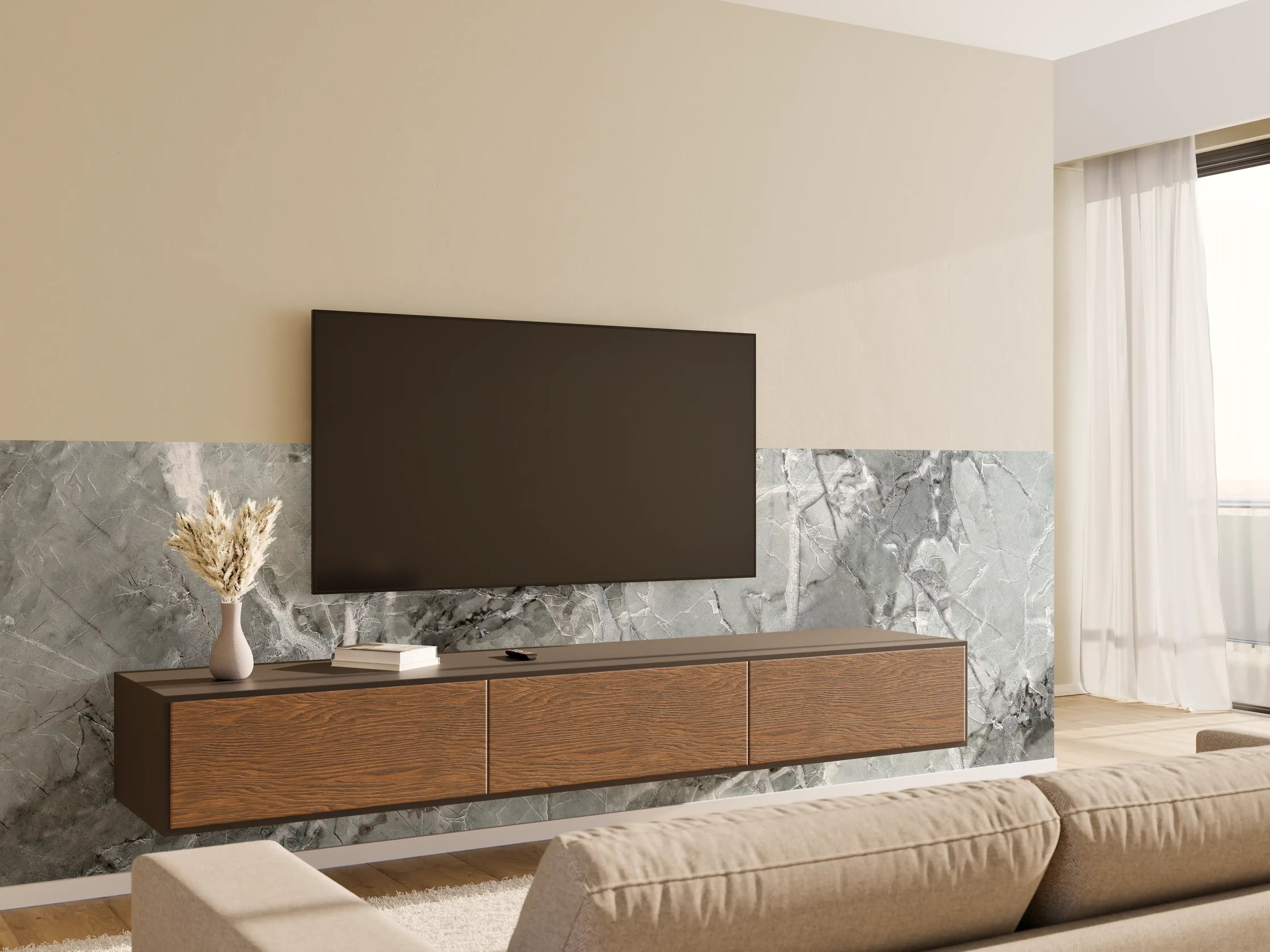 Wandverkleidung Wohnzimmer - Moderne graue Marmorfliese