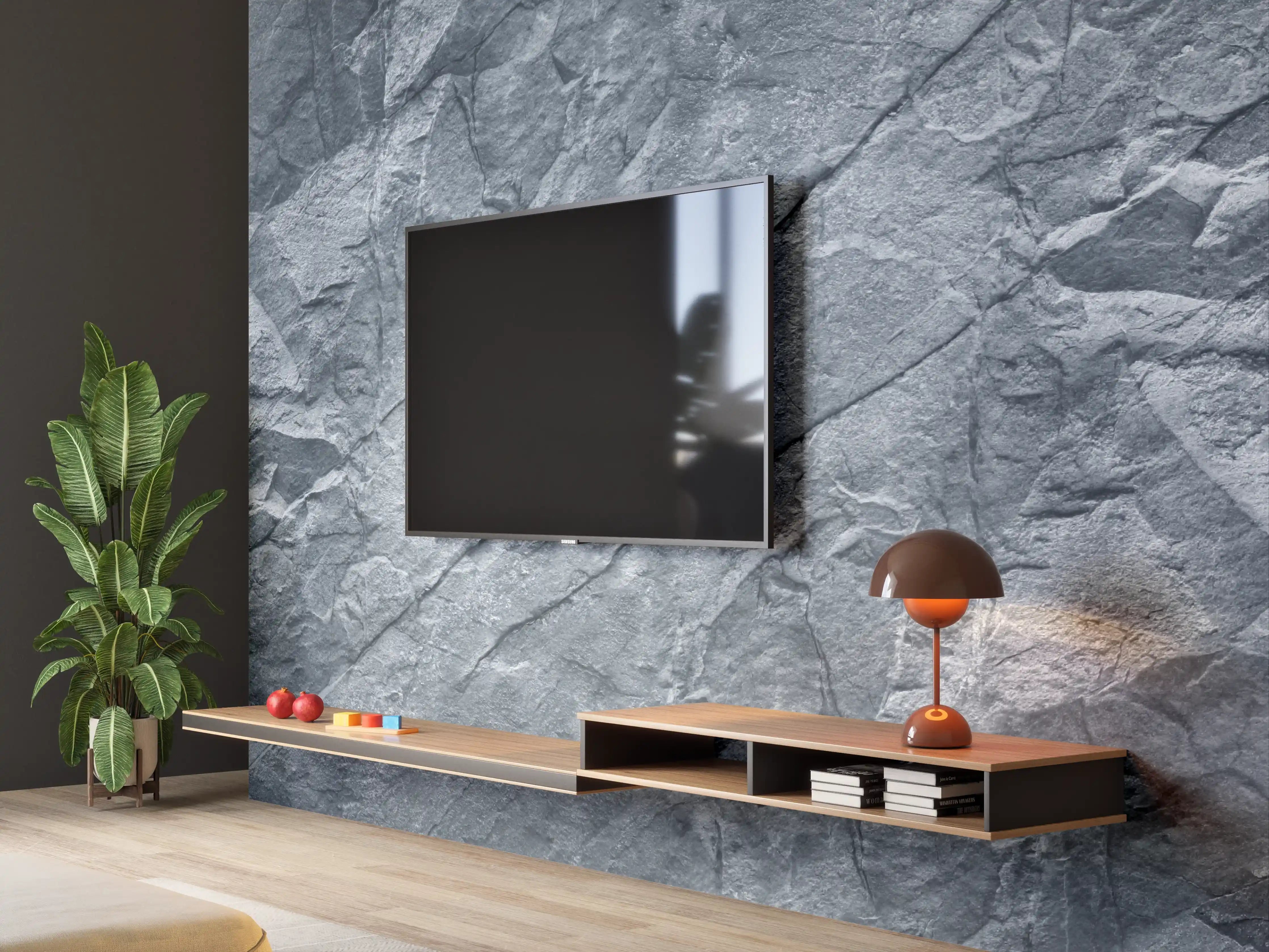 Wandverkleidung Wohnzimmer - Moderne graue Natursteinoptik