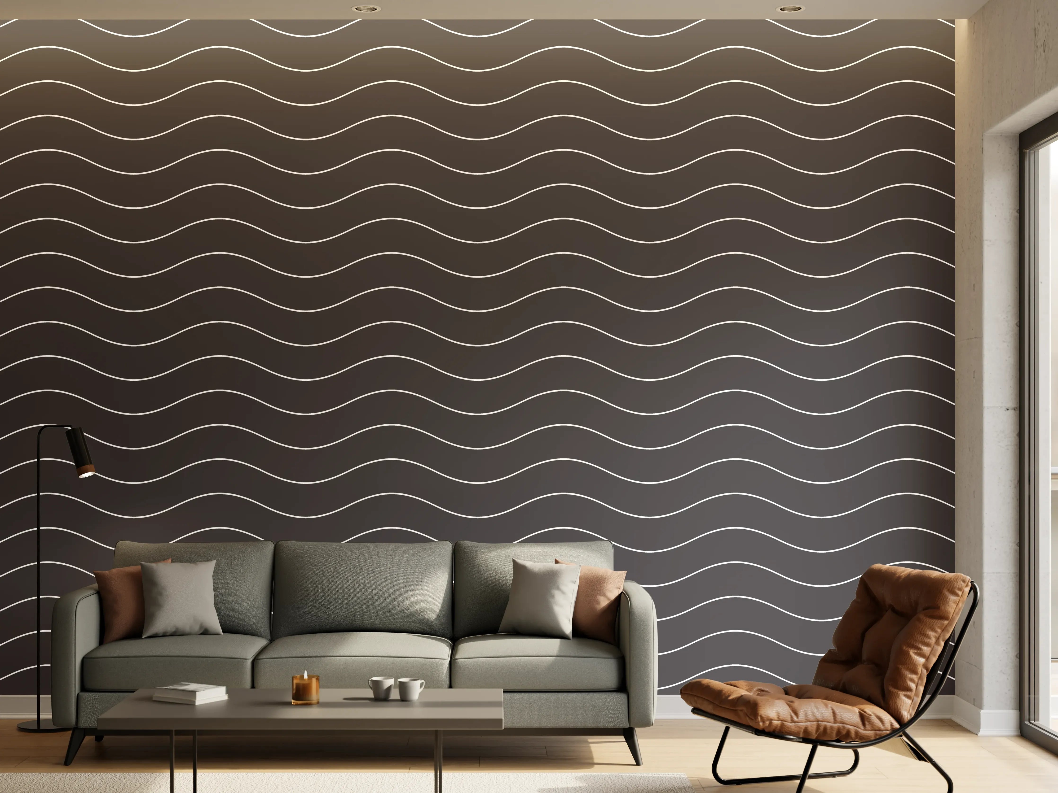 Wandverkleidung Wohnzimmer - Moderne graue Wellenmuster - Elegantes Design