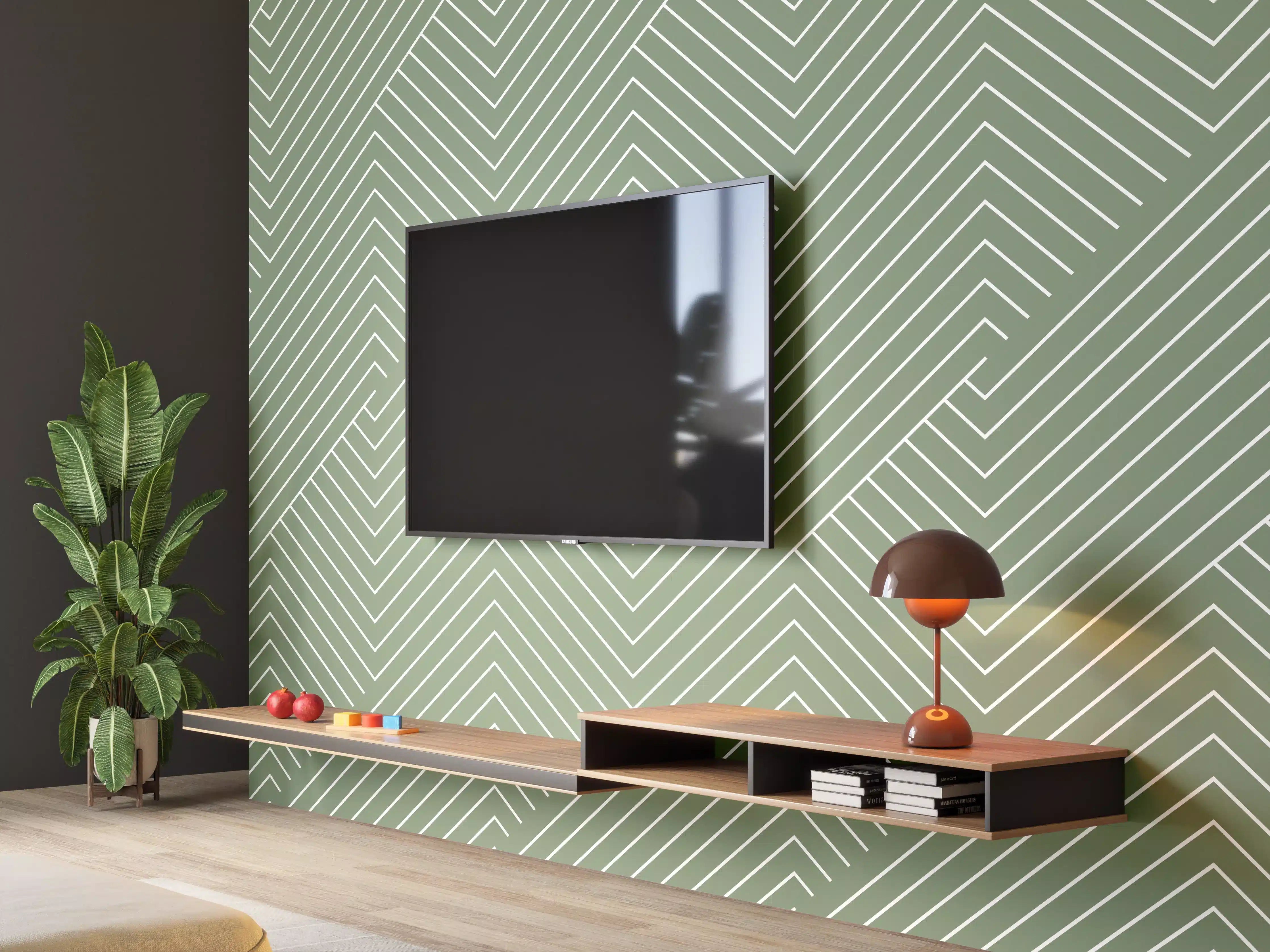Wandverkleidung Wohnzimmer - Moderne grüne Musterwandkunst