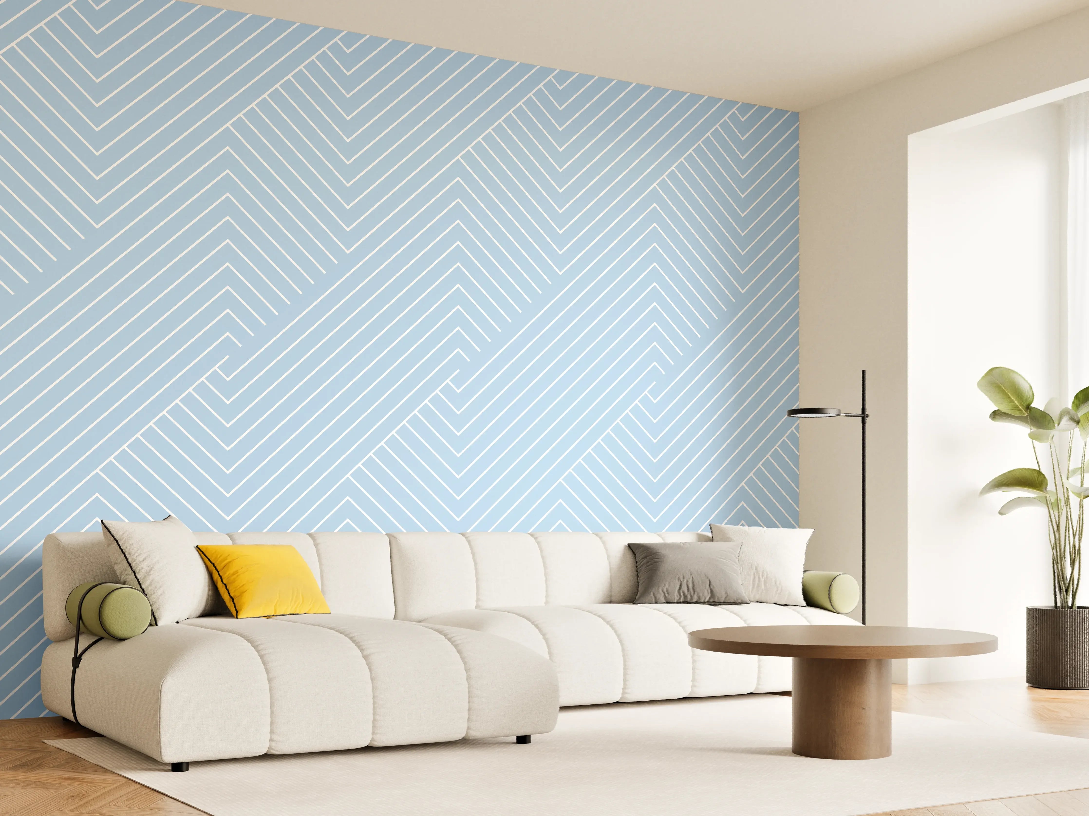 Wandverkleidung Wohnzimmer - Moderne helle Fliesen mit feinem Muster