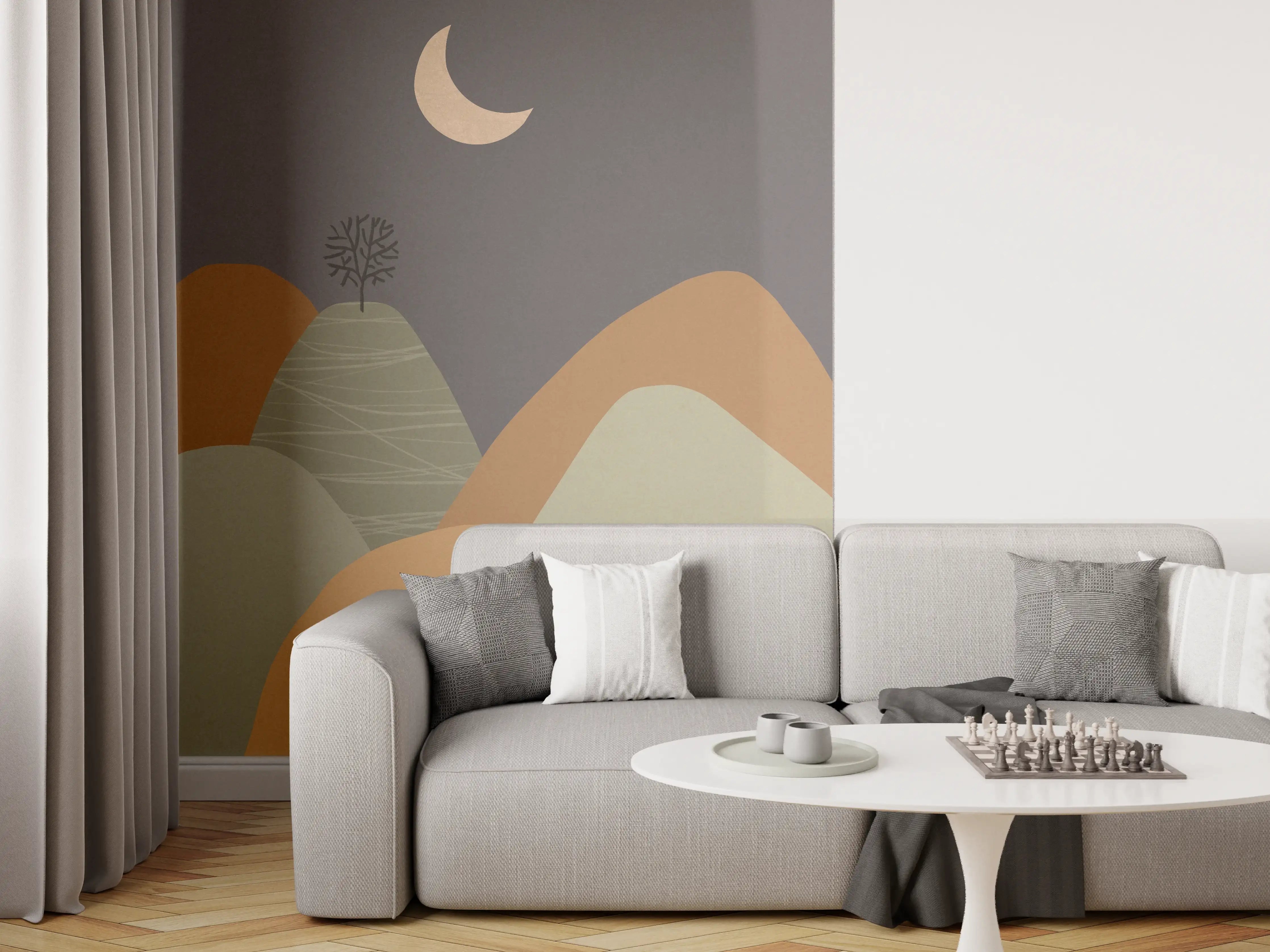 Wandverkleidung Wohnzimmer - Moderne minimalistische Mondlandschaft im Dunkeln