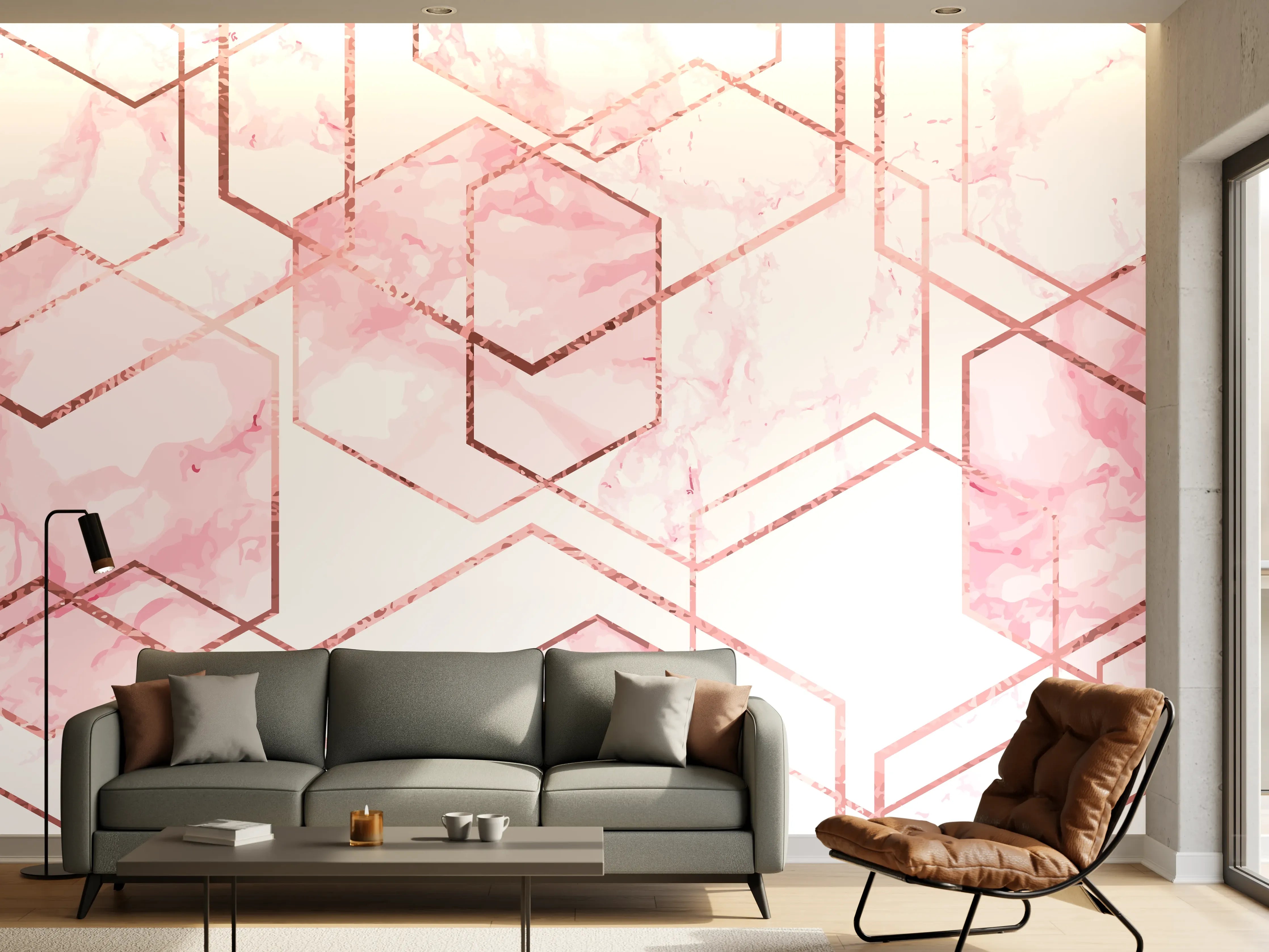 Wandverkleidung Wohnzimmer - Moderne rosa Geometrie-Illustration