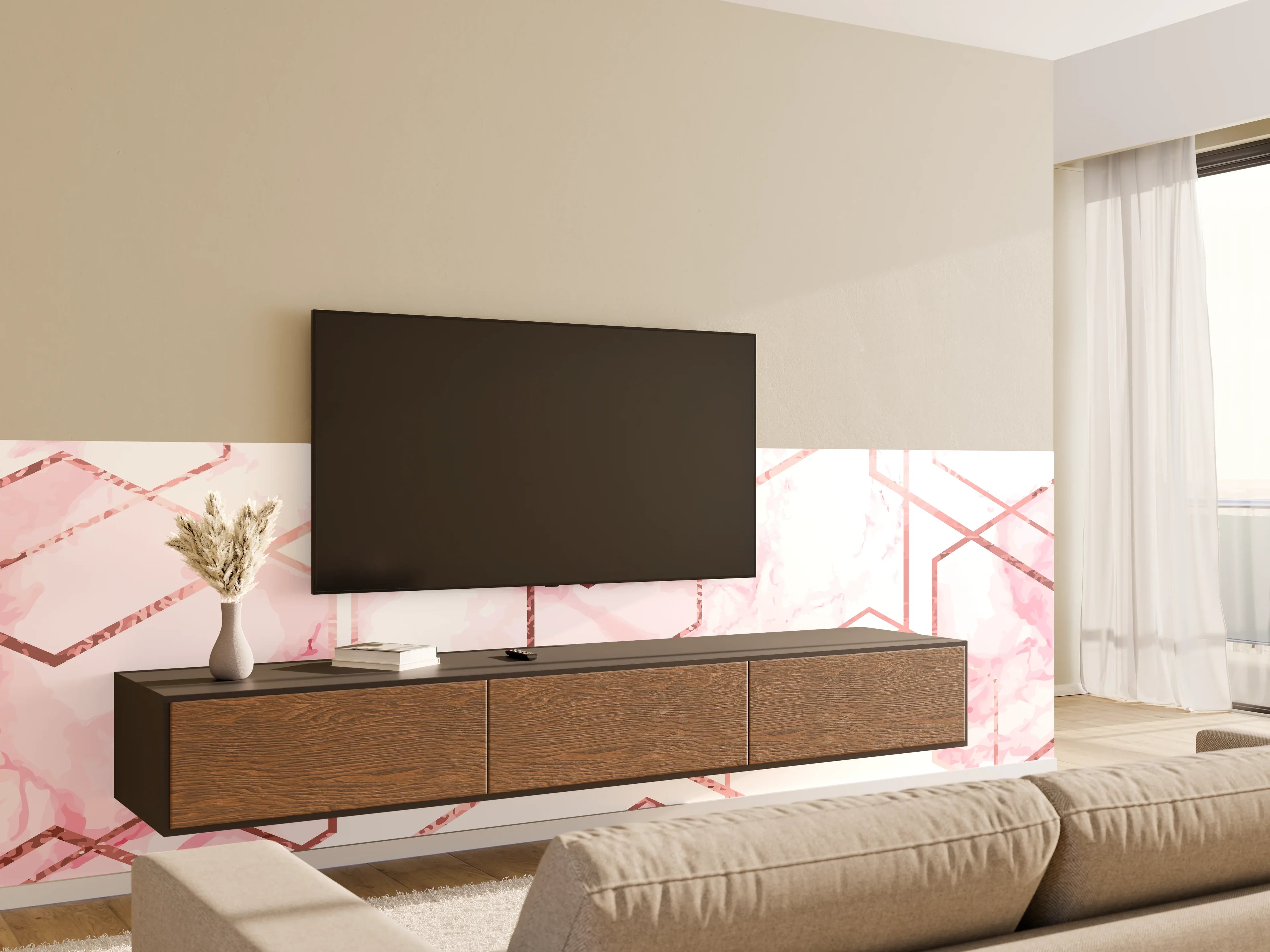 Wandverkleidung Wohnzimmer - Moderne rosa Geometrie-Illustration