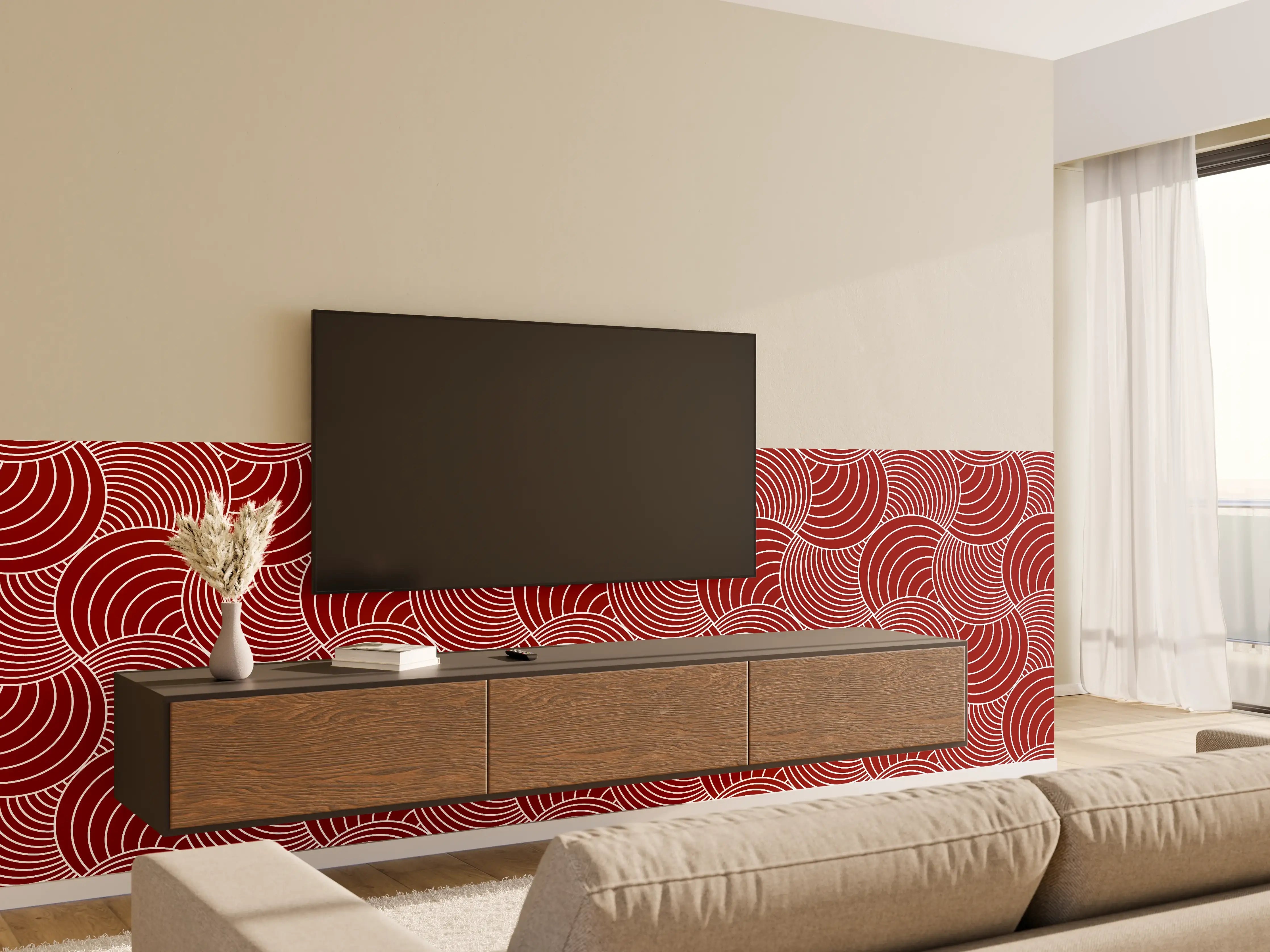 Wandverkleidung Wohnzimmer - Moderne rote Musterfliese