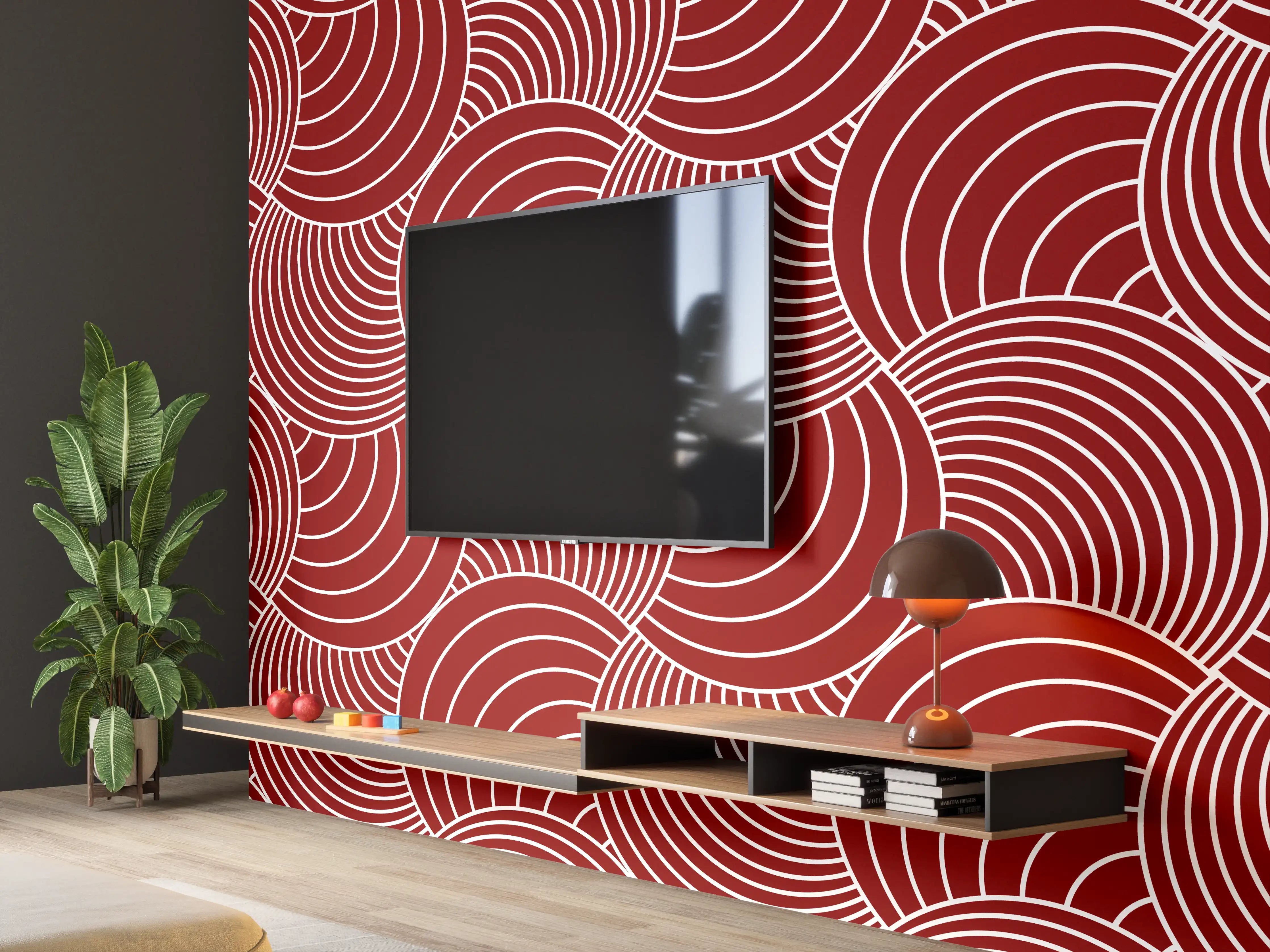 Wandverkleidung Wohnzimmer - Moderne rote Musterfliese