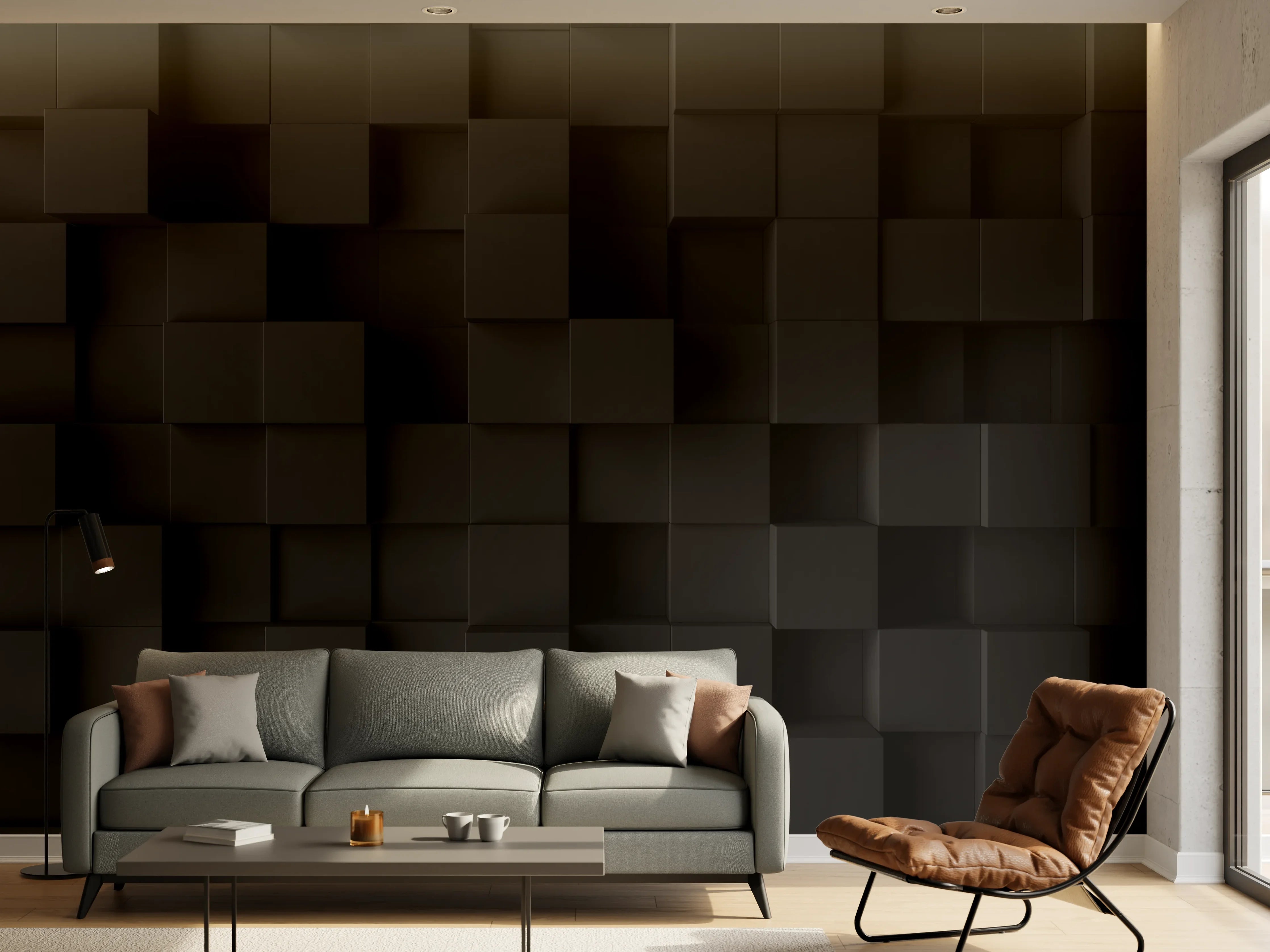 Wandverkleidung Wohnzimmer - Moderne schwarze 3D-Wandpaneele