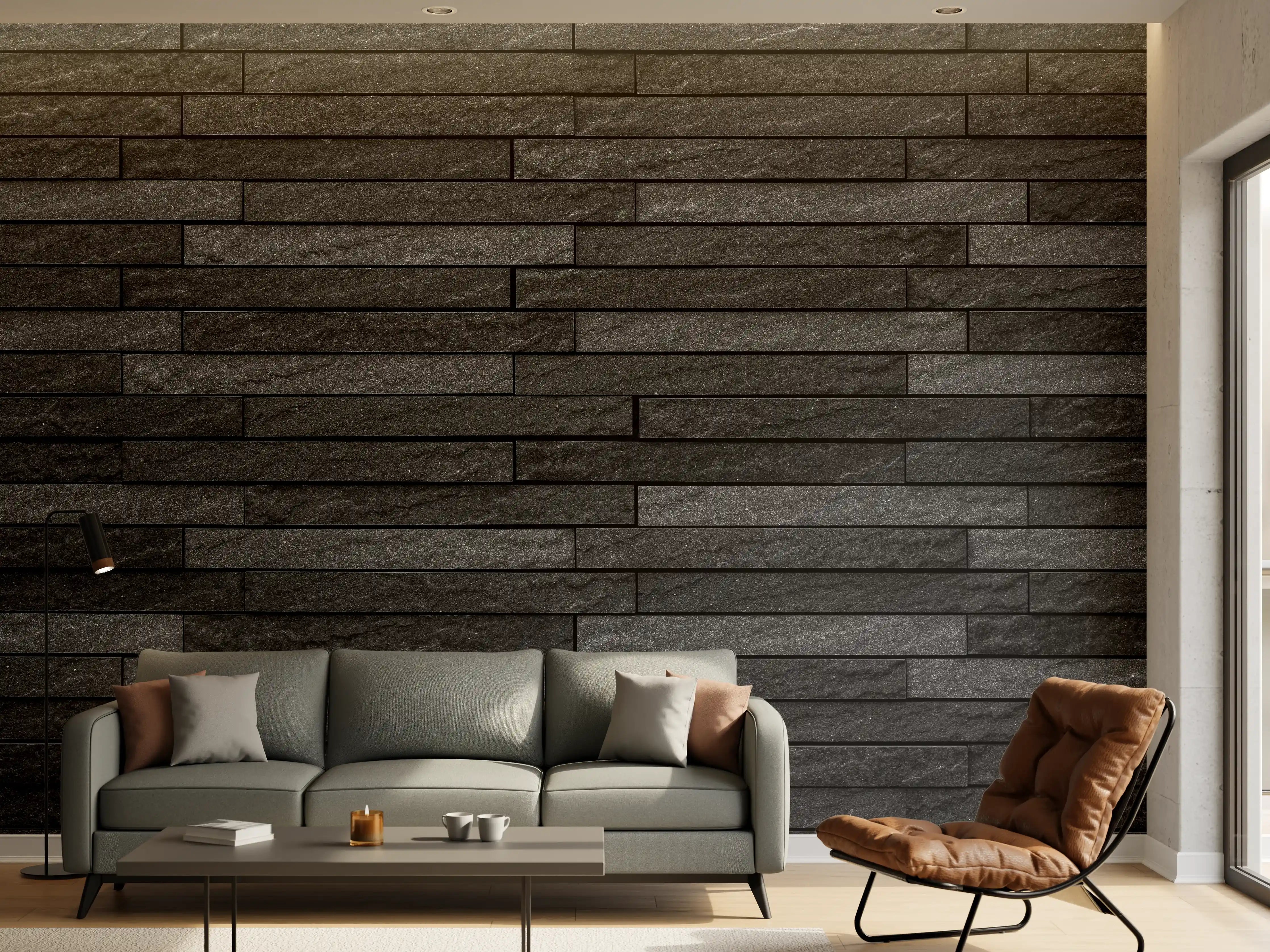 Wandverkleidung Wohnzimmer - Moderne schwarze Ziegelmauer - Wanddekoration