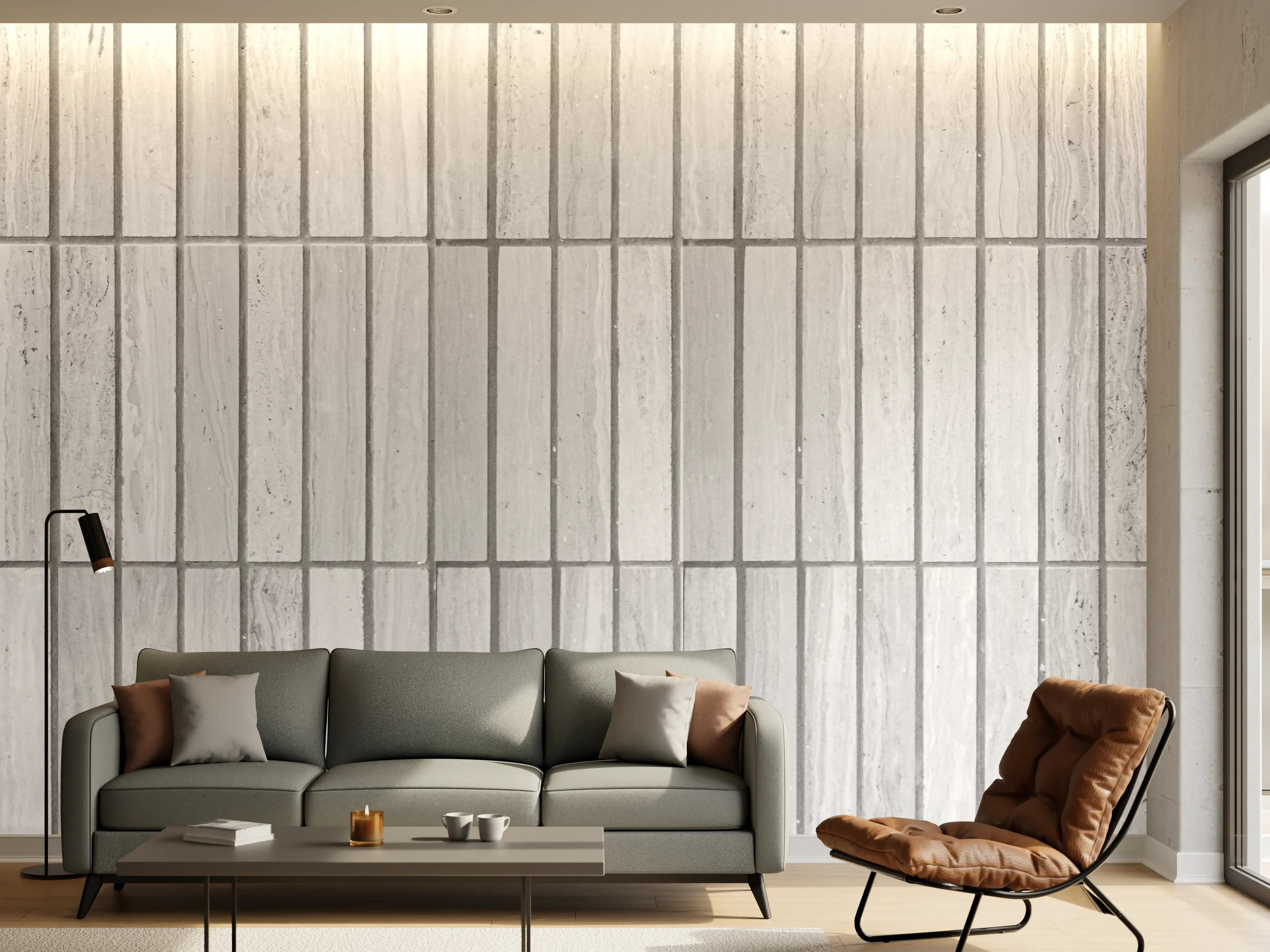 Wandverkleidung Wohnzimmer - Moderne weiße Backsteinmauer 2