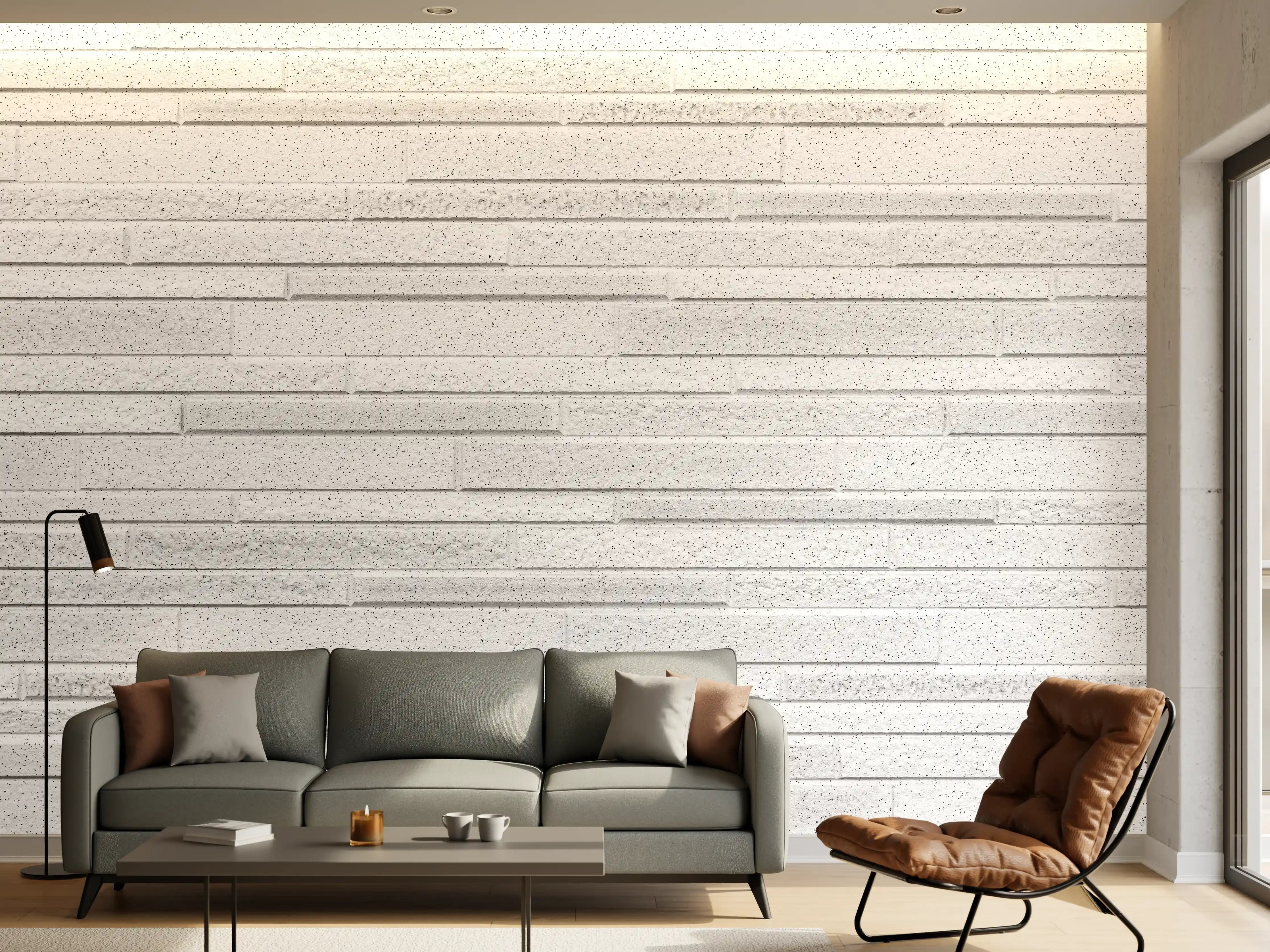 Wandverkleidung Wohnzimmer - Moderne weiße Betonwand mit Linienstruktur
