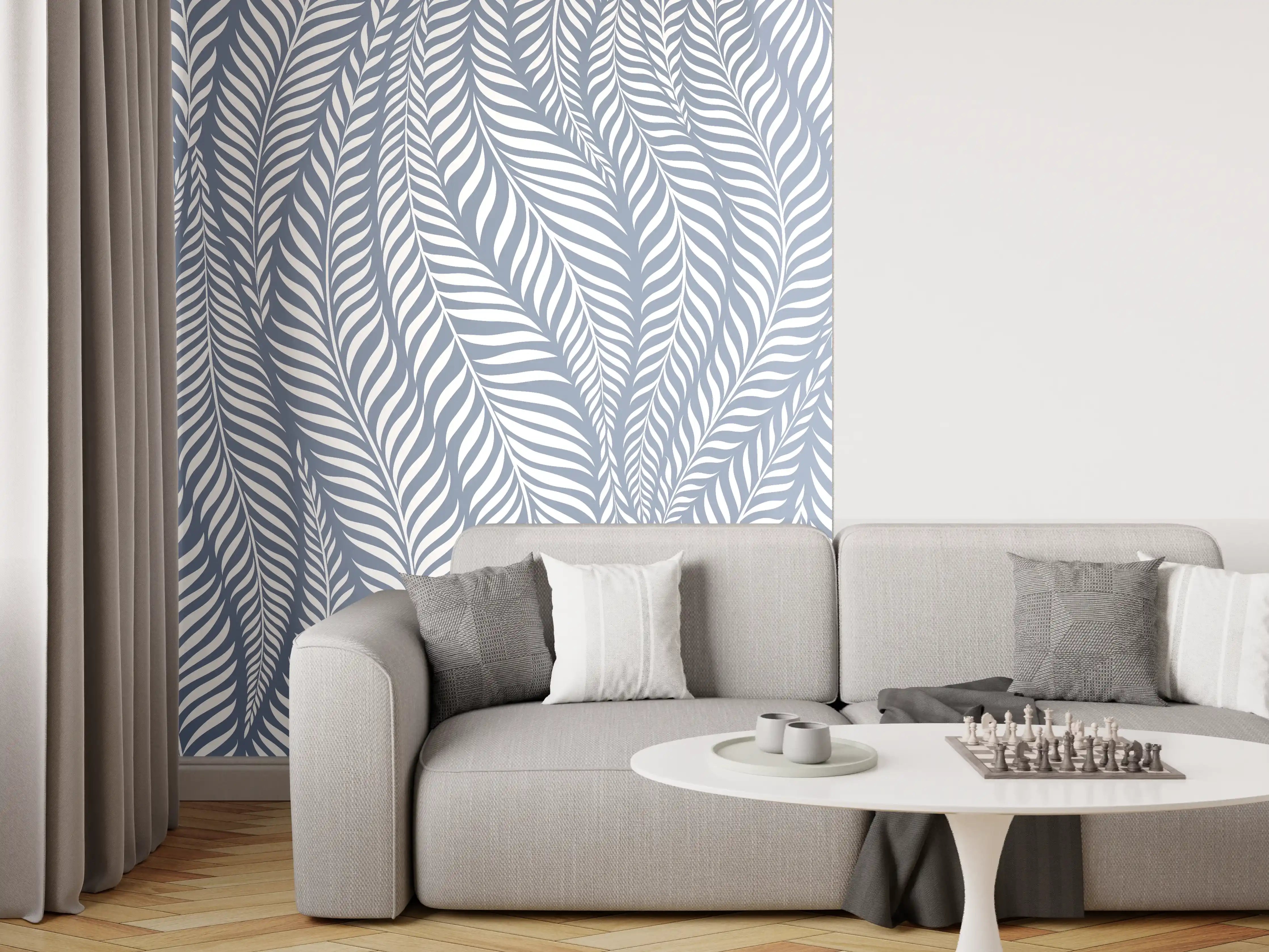 Wandverkleidung Wohnzimmer - Moderne weiße Blättermuster